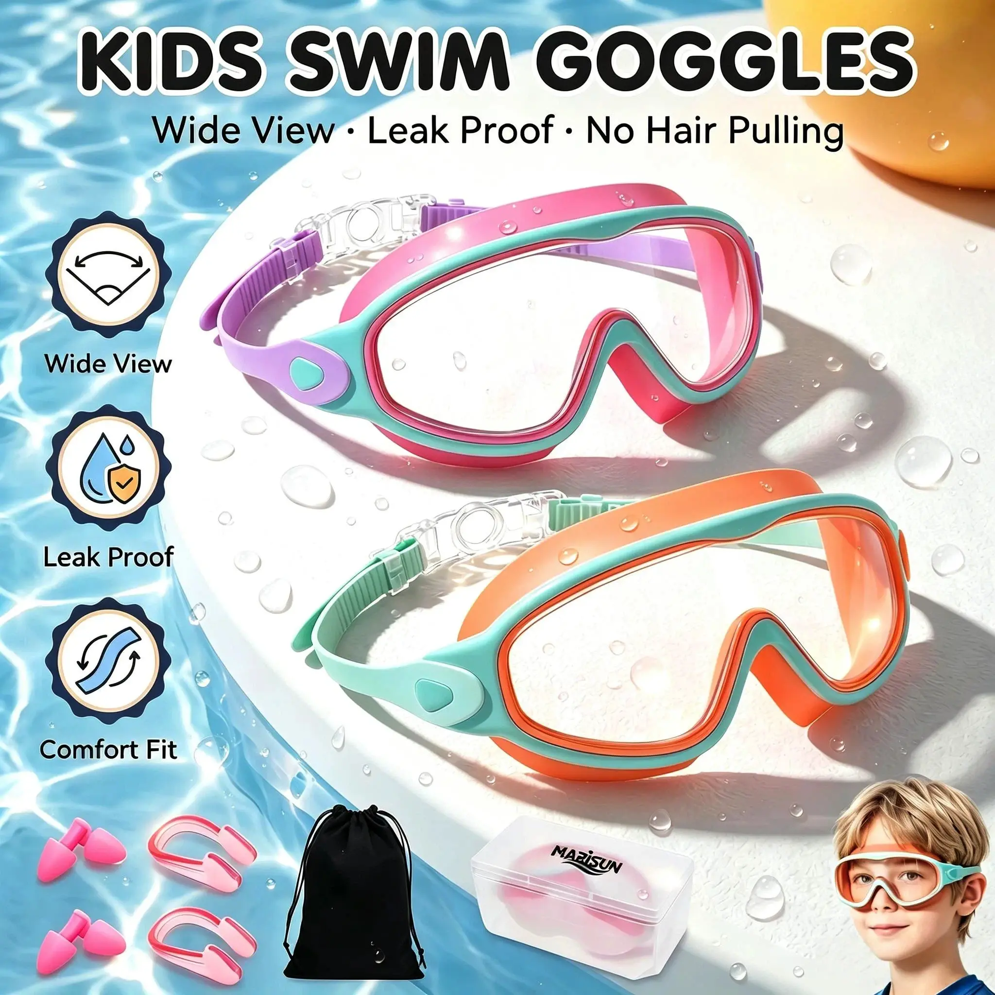 Kids Swim Goggles 2 Pack - UV Protection & Anti-Fog