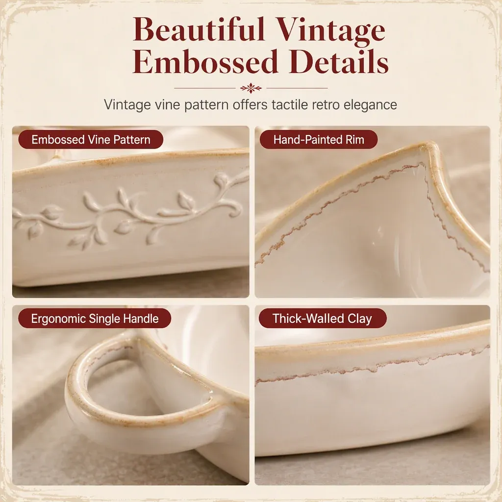 🖤🔥 Black Friday Hot Sale! 🍽️ Retro Ceramic Divided Baking Dish with Single Handle ✨