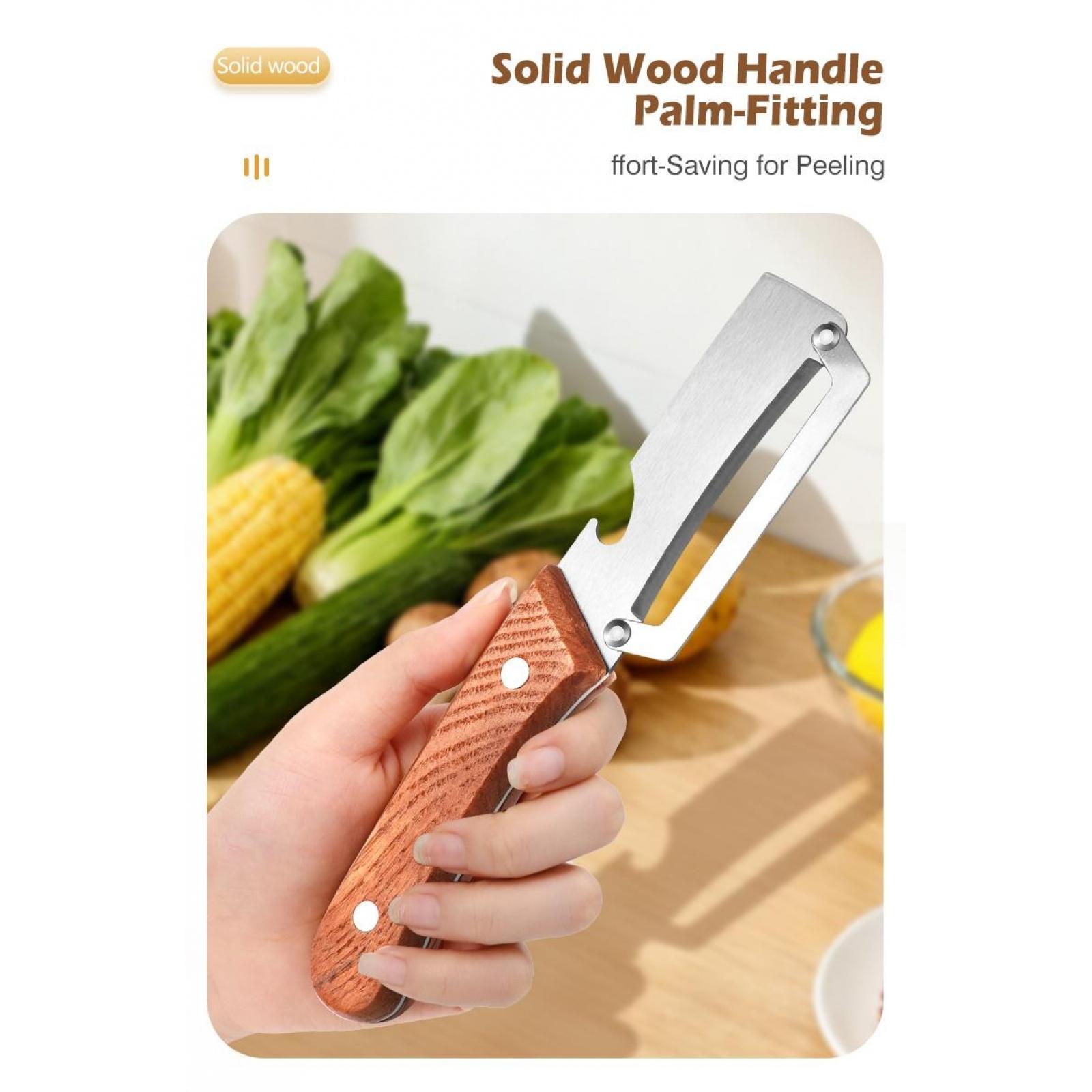 Premium-Grade Fruit & Vegetable Peeler|   Sharp Stainless Steel Blade, Ergonomic Wooden Handle + Built-in Bottle Opener – Ideal for Daily Kitchen Use