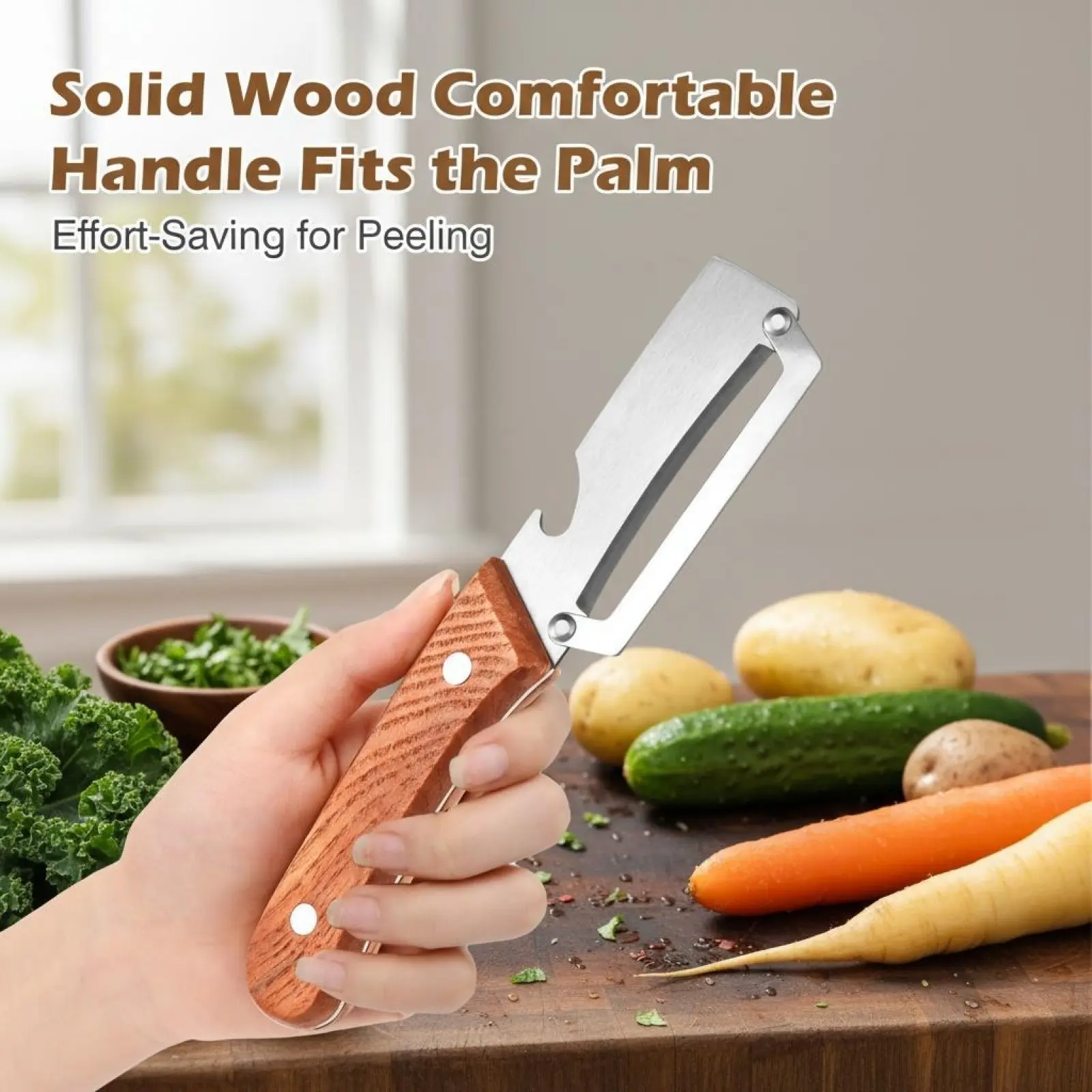 Premium-Grade Fruit & Vegetable Peeler|   Sharp Stainless Steel Blade, Ergonomic Wooden Handle + Built-in Bottle Opener – Ideal for Daily Kitchen Use