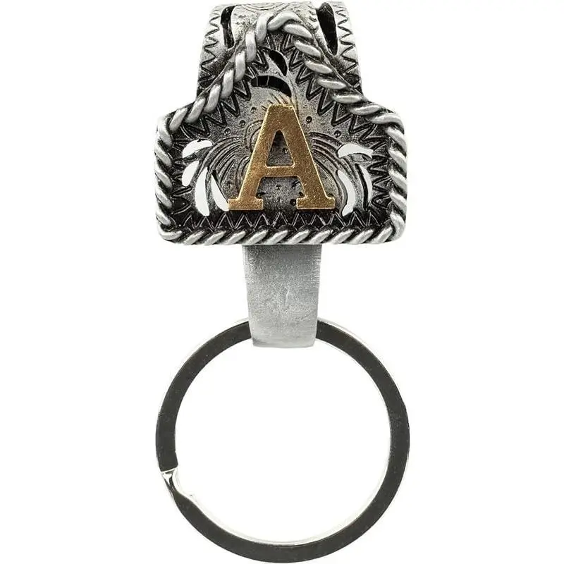Handmade Cow Tag Belt Key Holder with Copper Initial