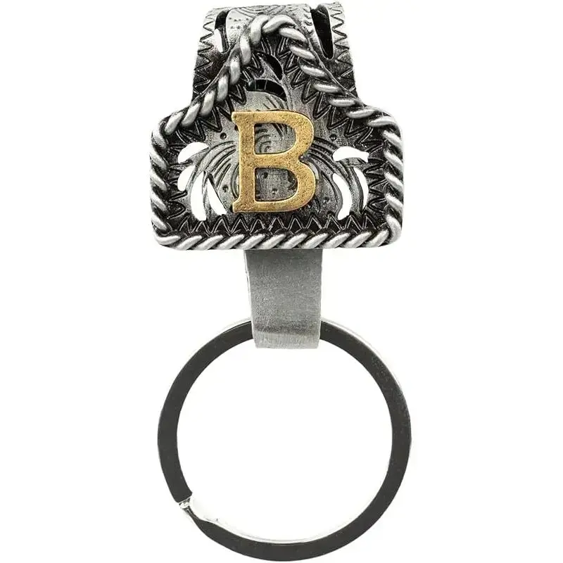 Handmade Cow Tag Belt Key Holder with Copper Initial