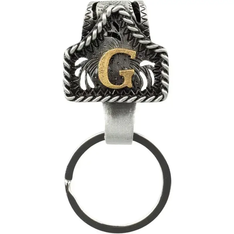 Handmade Cow Tag Belt Key Holder with Copper Initial