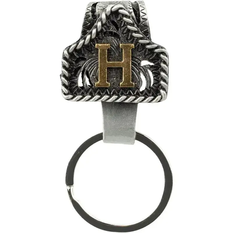 Handmade Cow Tag Belt Key Holder with Copper Initial