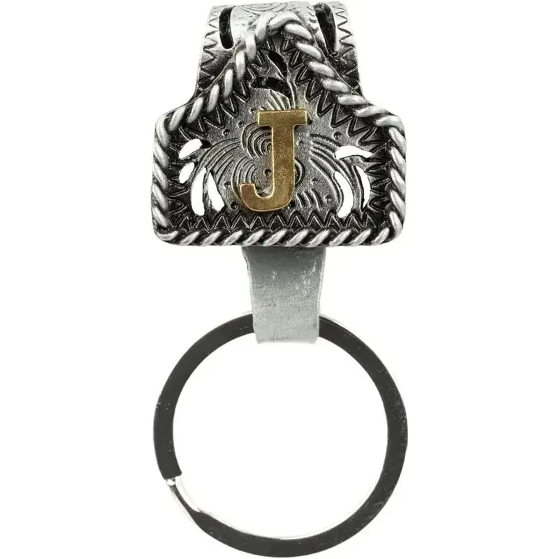 Handmade Cow Tag Belt Key Holder with Copper Initial