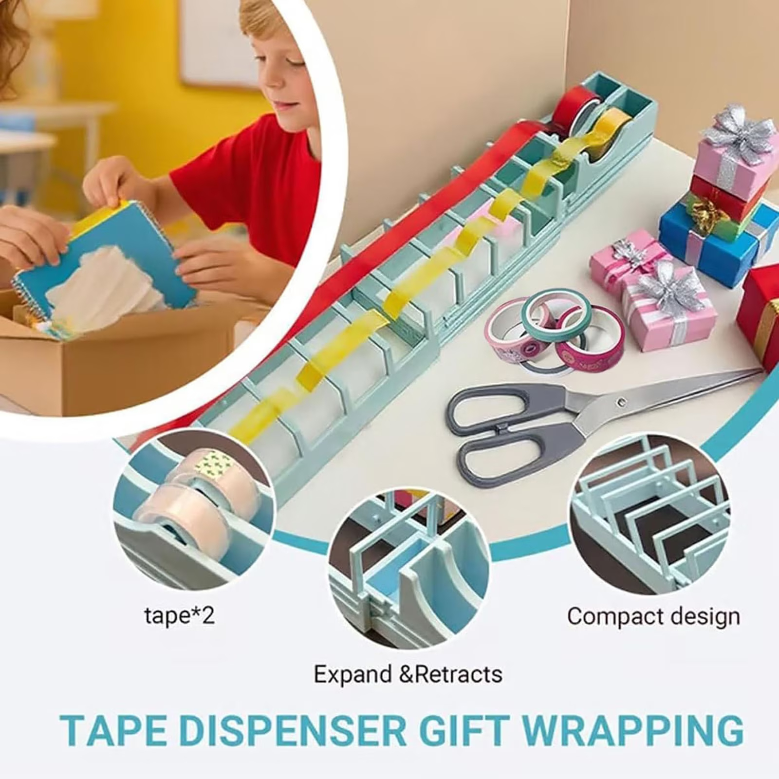 | Original Viral Desktop Tape Dispenser for Gift Wrapping & Crafts | Prepares 18 Tape Strips Fast | Blade-Free, Compact, Heavy-Duty | Fits Standard, Washi & Double-Sided Tape