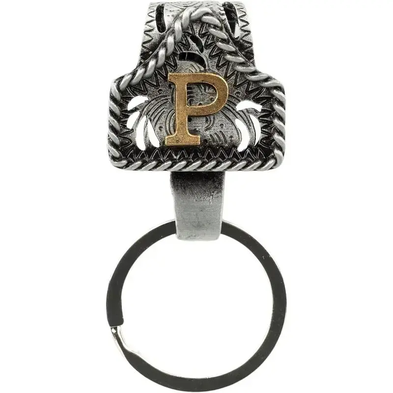 Handmade Cow Tag Belt Key Holder with Copper Initial