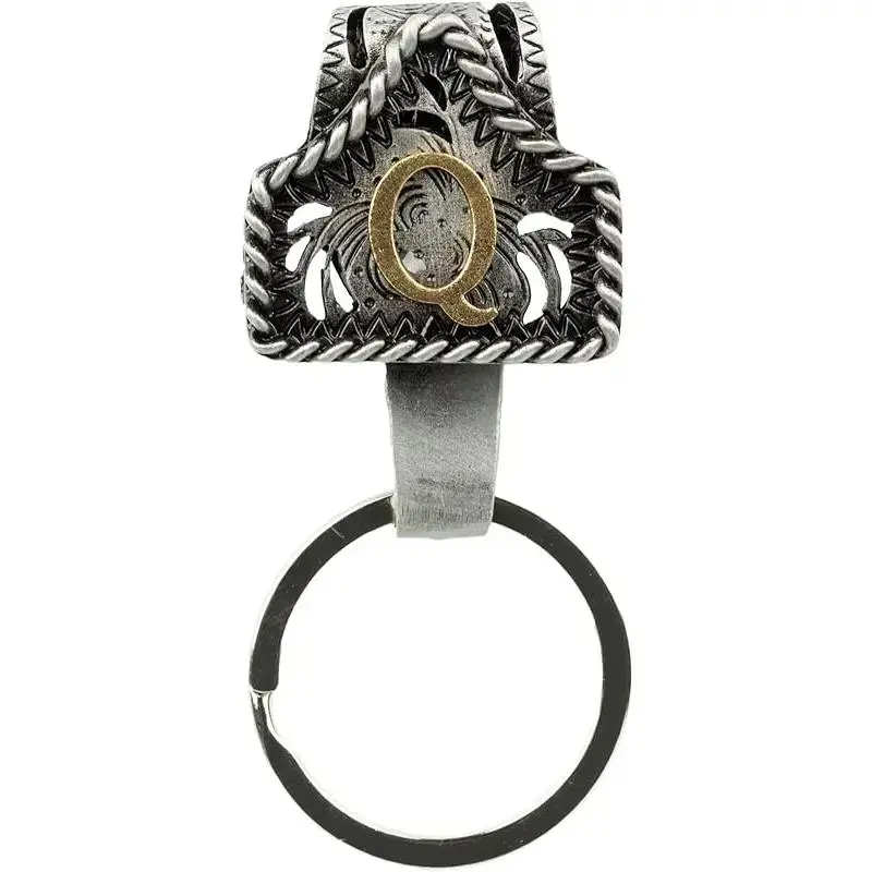 Handmade Cow Tag Belt Key Holder with Copper Initial