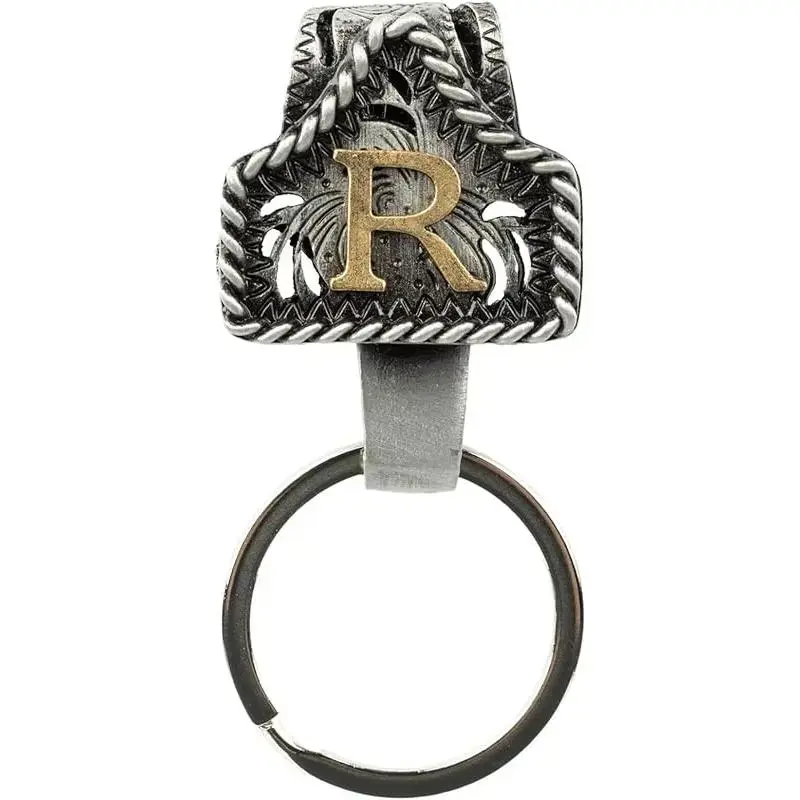 Handmade Cow Tag Belt Key Holder with Copper Initial