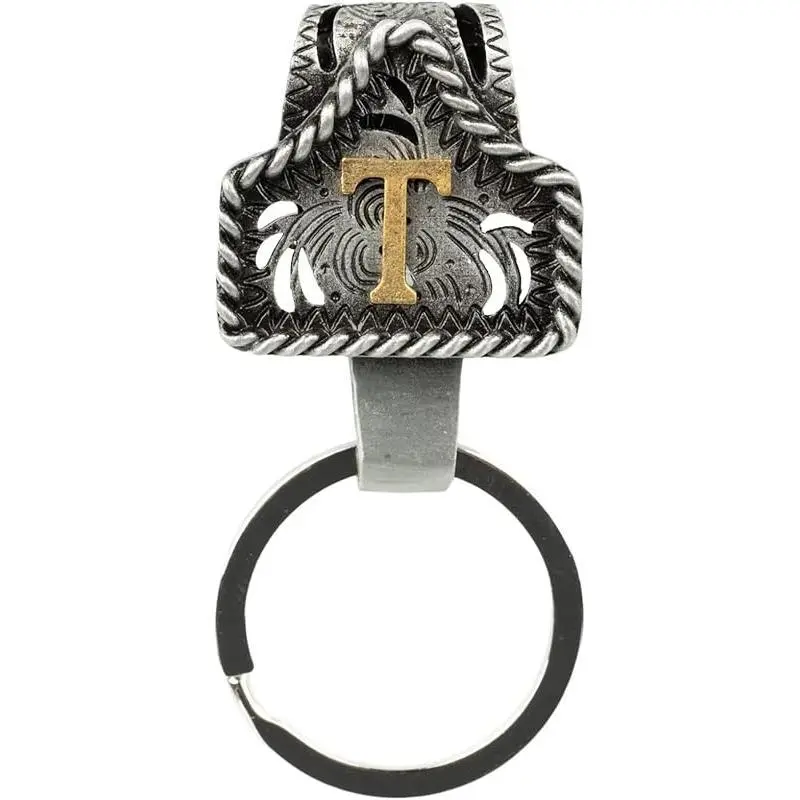Handmade Cow Tag Belt Key Holder with Copper Initial