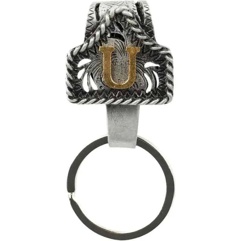 Handmade Cow Tag Belt Key Holder with Copper Initial