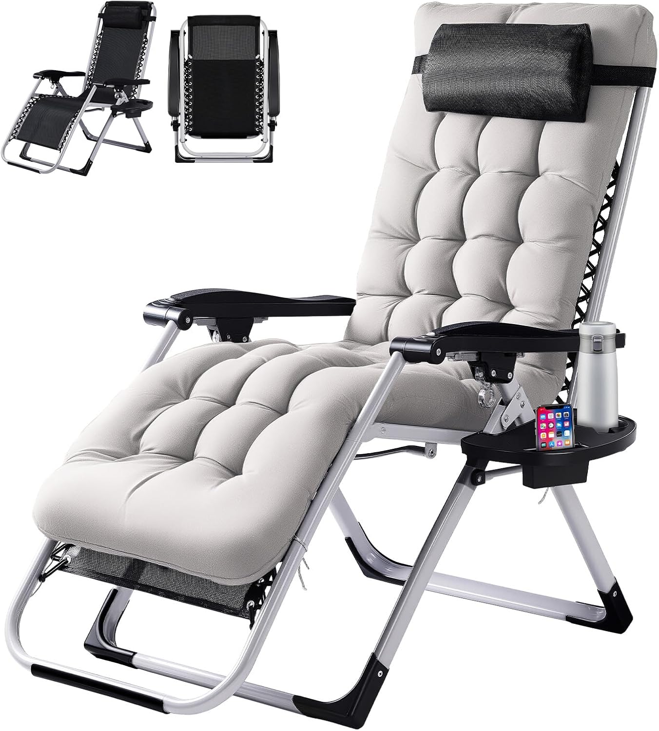 【Deals for You Days】Zero Gravity Reclining Chair - 440LB Capacity with Cup Holder & Removable Cushion, Lockable 90-170&deg; Adjustable for Patio/Camping/Indoor Foldable & Portable