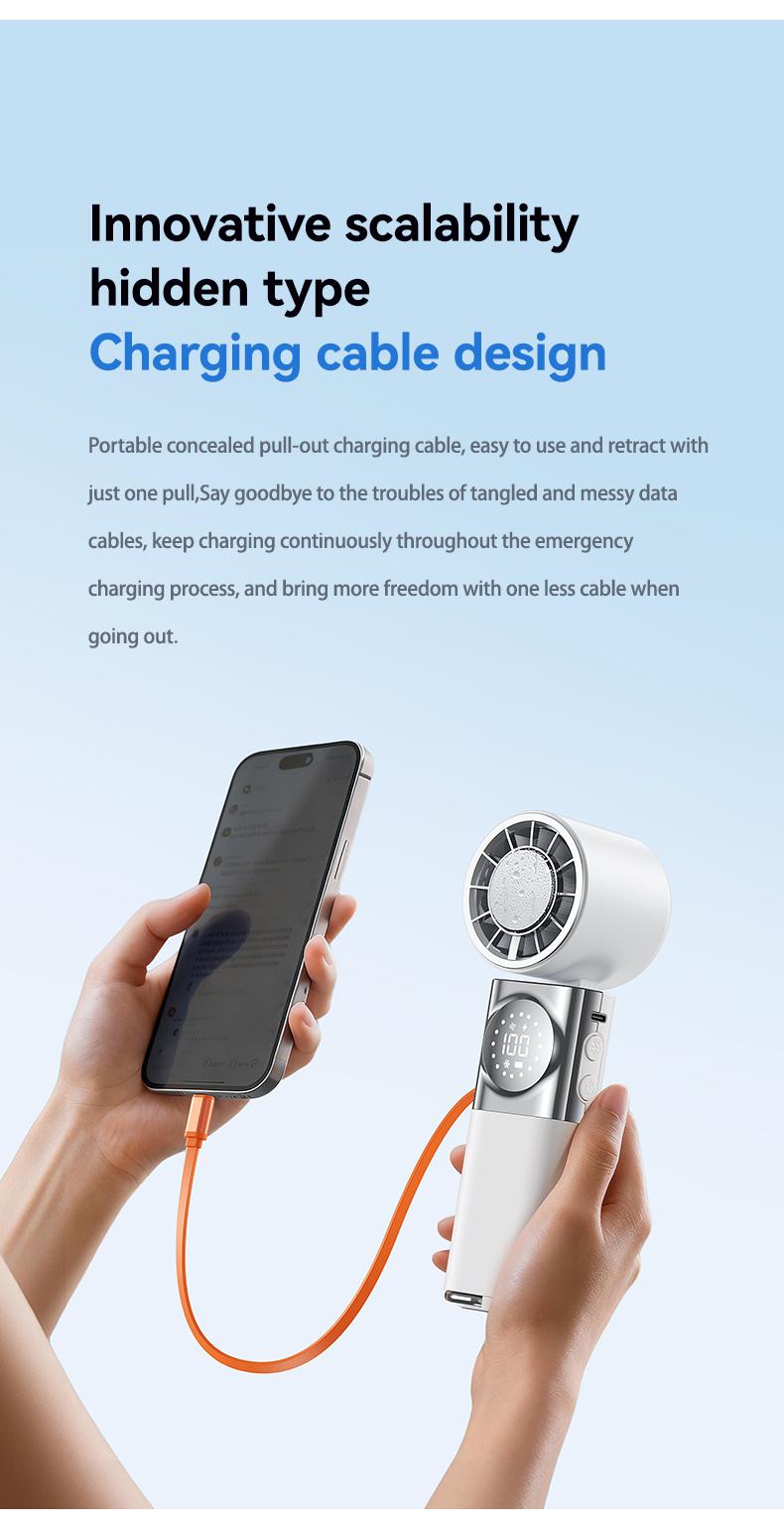 SWEETFULL 7-in-1 Portable Cooling Fan with Emergency Phone Charger Power Bank,Summer Fan(Type-c), Ion Cooling Technology, 100 Speed Turbo Fan with LCD Display, Rechargeable Handheld Fan with Neck Strap for Outdoor Camping Travel Sports