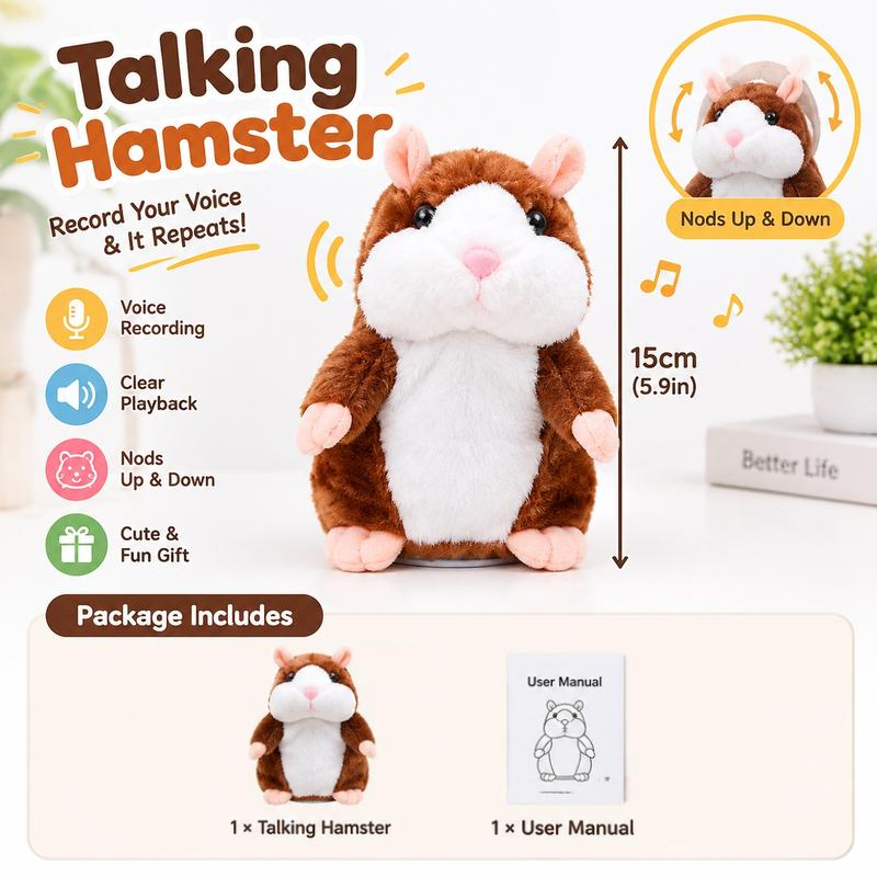 🐹 Last Day Special Price ＄19.99! Free Shipping！✨Talking Hamster Plush – repeats whatever you say, auto head-shaking, hilarious fun for kids & adults.🎁