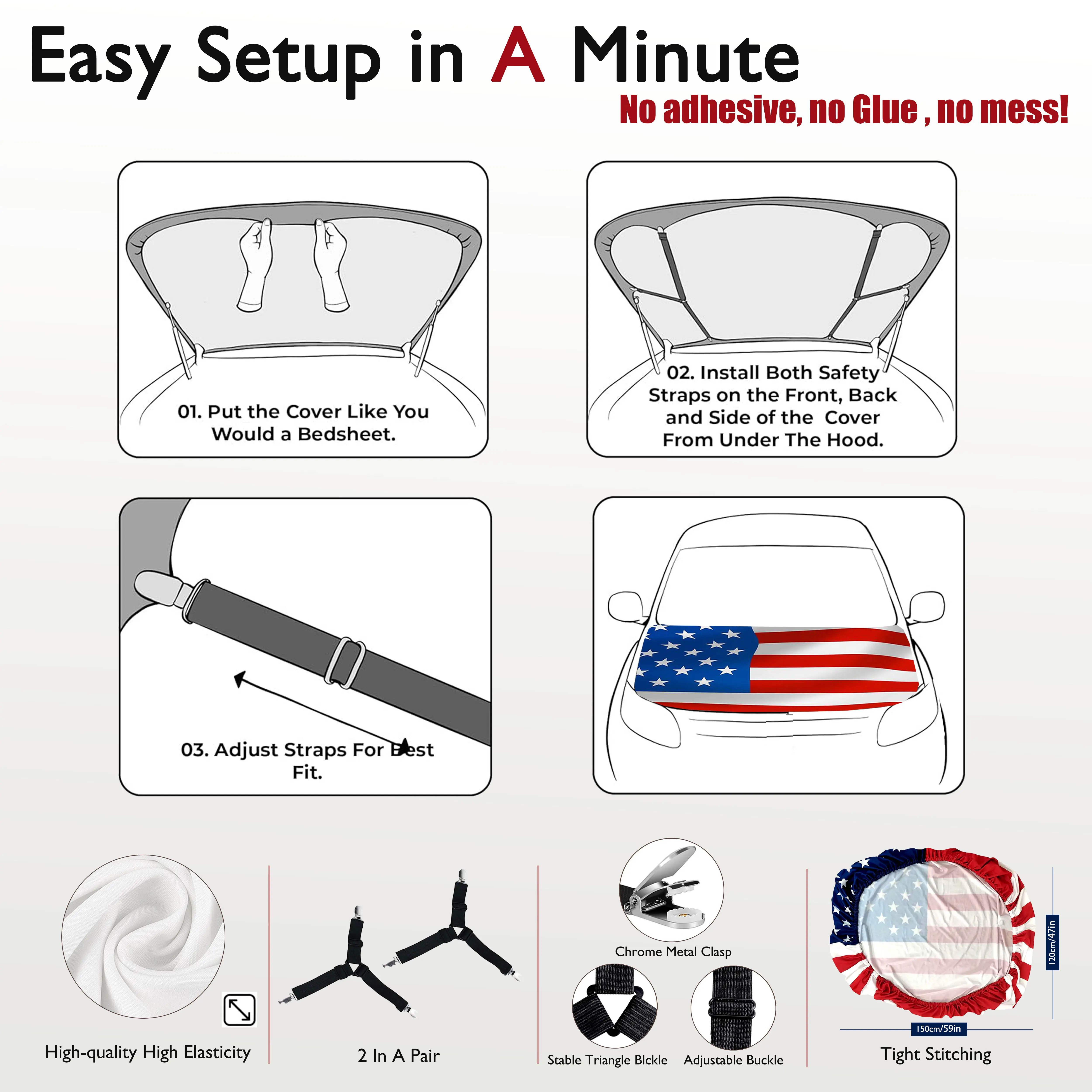USA Car Flag Hood Cover 4x5ft - Patriotic Decoration