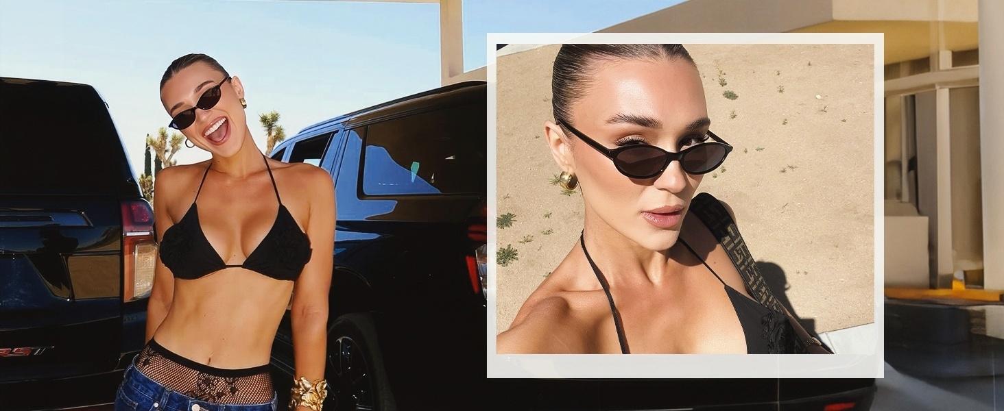 〖Summer Vibes〗3 PCS Retro Oval Sunglasses for Women Chic Cat Eye 90s Sunnies Lightweight Narrow Shades Trendy UV Protection Sunglasses Vintage Rich Girl Sunglasses Women Sunglasseswomen summerwins
