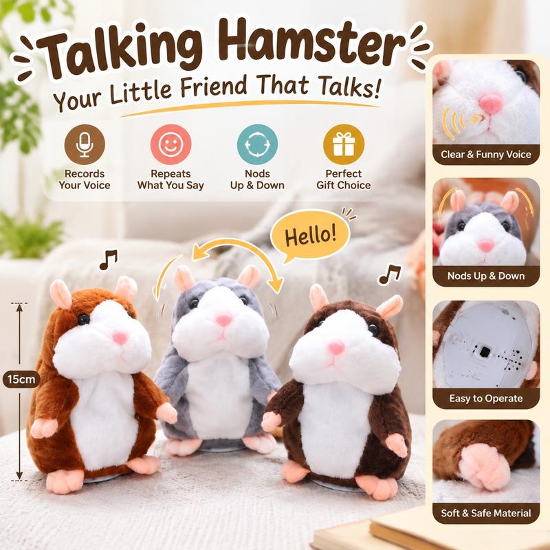 🐹 Last Day Special Price ＄19.99! Free Shipping！✨Talking Hamster Plush – repeats whatever you say, auto head-shaking, hilarious fun for kids & adults.🎁
