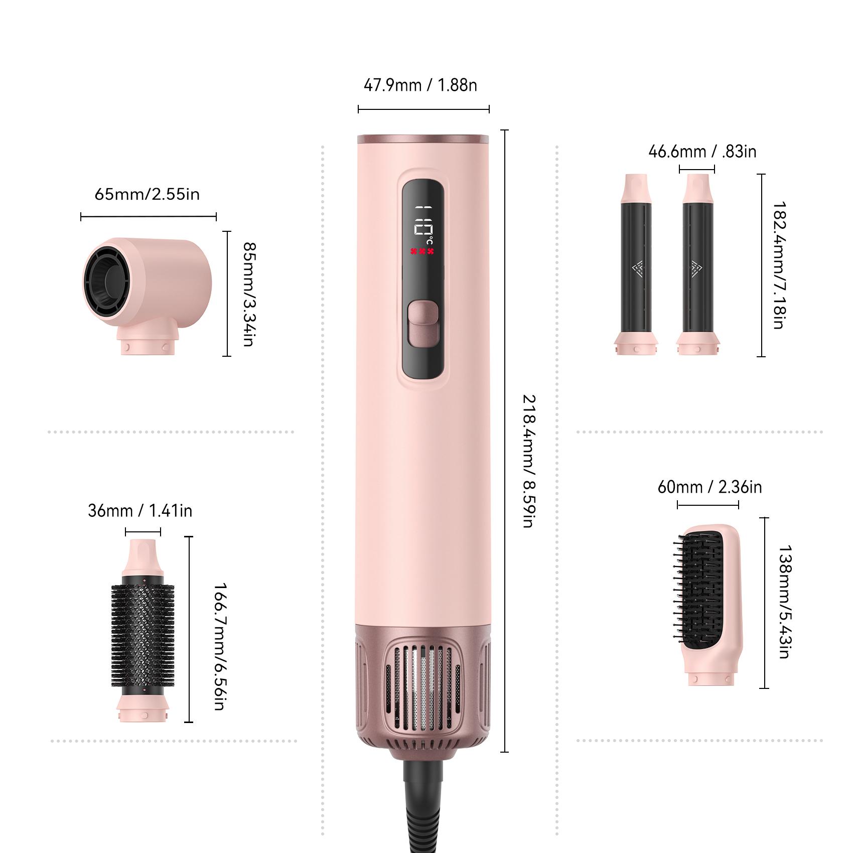 ATOPSKINS 5-in-1 Hot Air Brush Ultra-Lightweight Air Styler Gentle Styling Zero Heat Damage 230°F Heat-Free Styling High-Temp Plastic Parts 30-Day Warranty Handle Attachment Hair Curling Tool tiktokshop Summervibes blowout hair tools