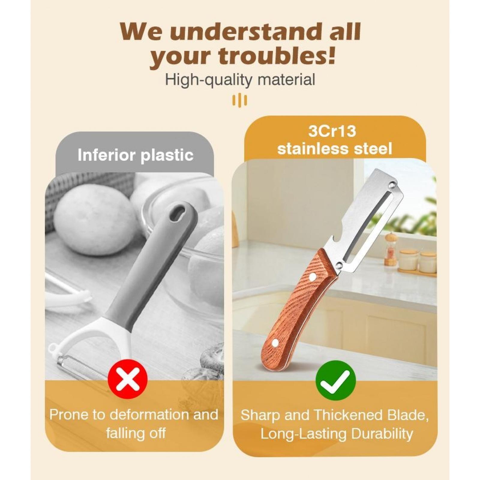 Premium-Grade Fruit & Vegetable Peeler|   Sharp Stainless Steel Blade, Ergonomic Wooden Handle + Built-in Bottle Opener – Ideal for Daily Kitchen Use