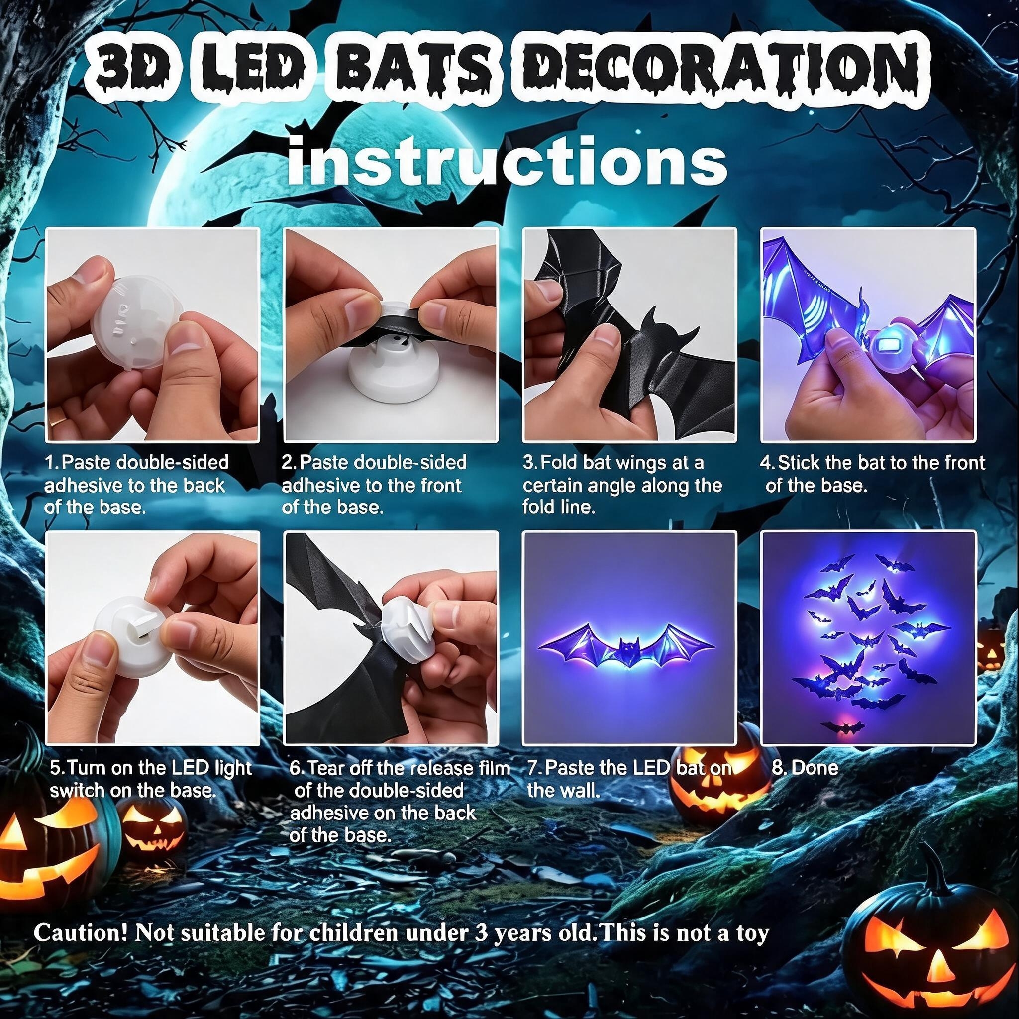 BougeRV 3D Bat Light Design LED Decorations - 12pcs Set