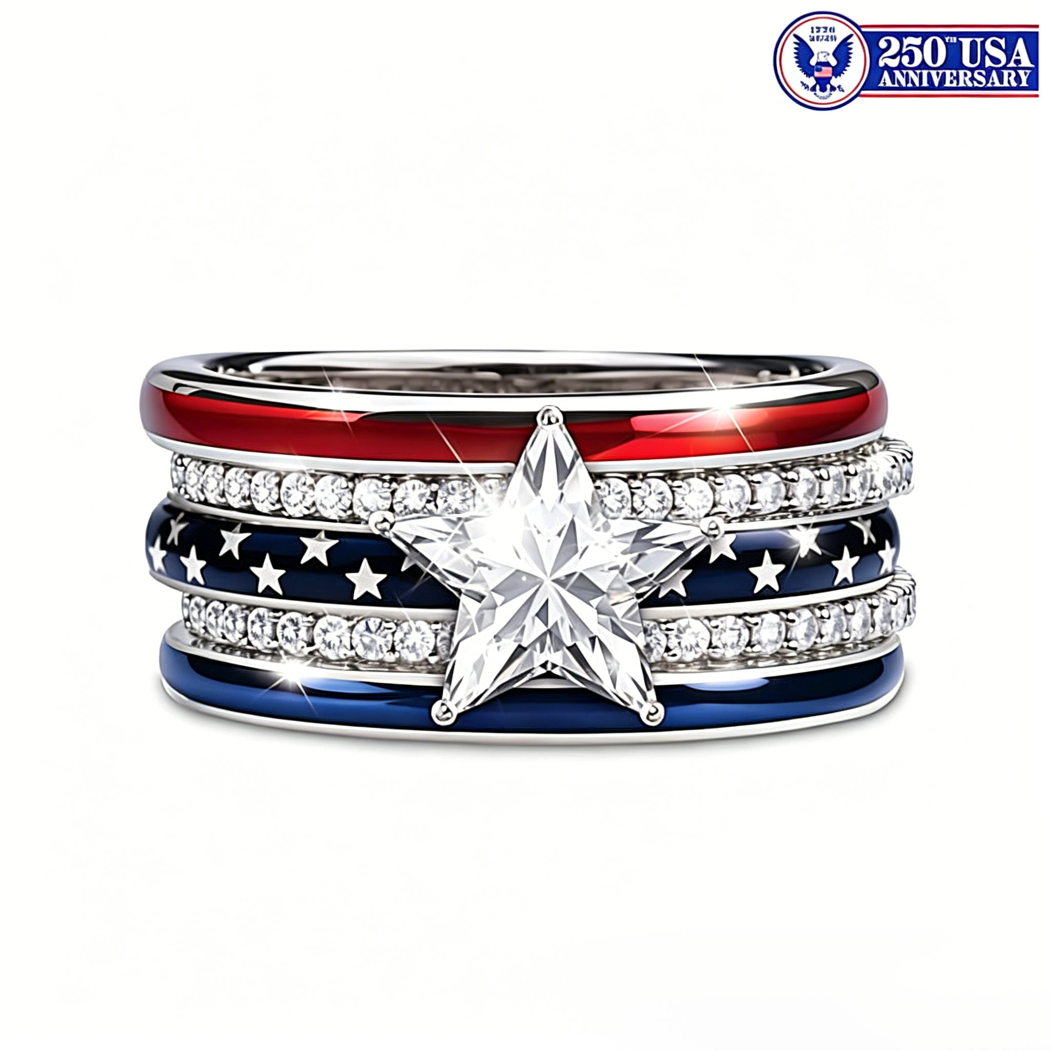 USA 25Oth Anniversary Flag-Inspired 5-Band Stacking Ring