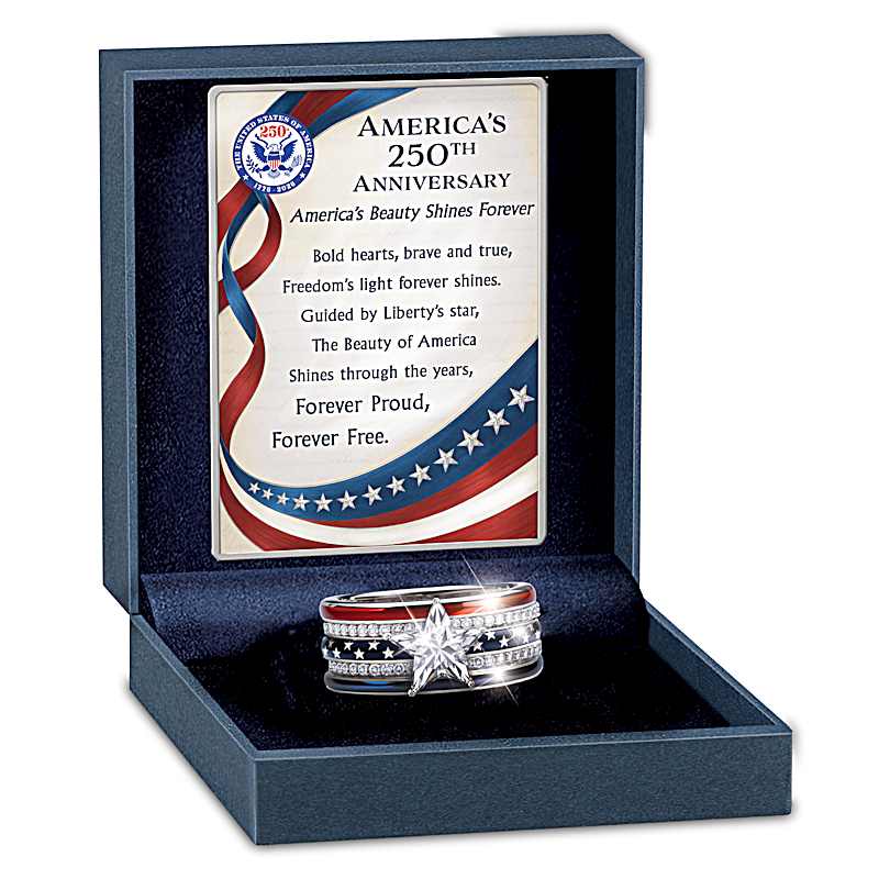 USA 25Oth Anniversary Flag-Inspired 5-Band Stacking Ring
