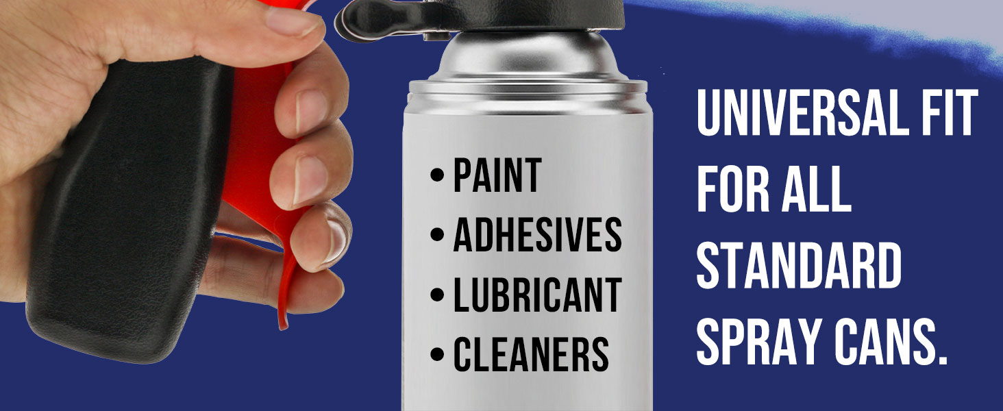 Aerosol trigger handle fits standard spray cans for paint, adhesives, lubricants and cleaners