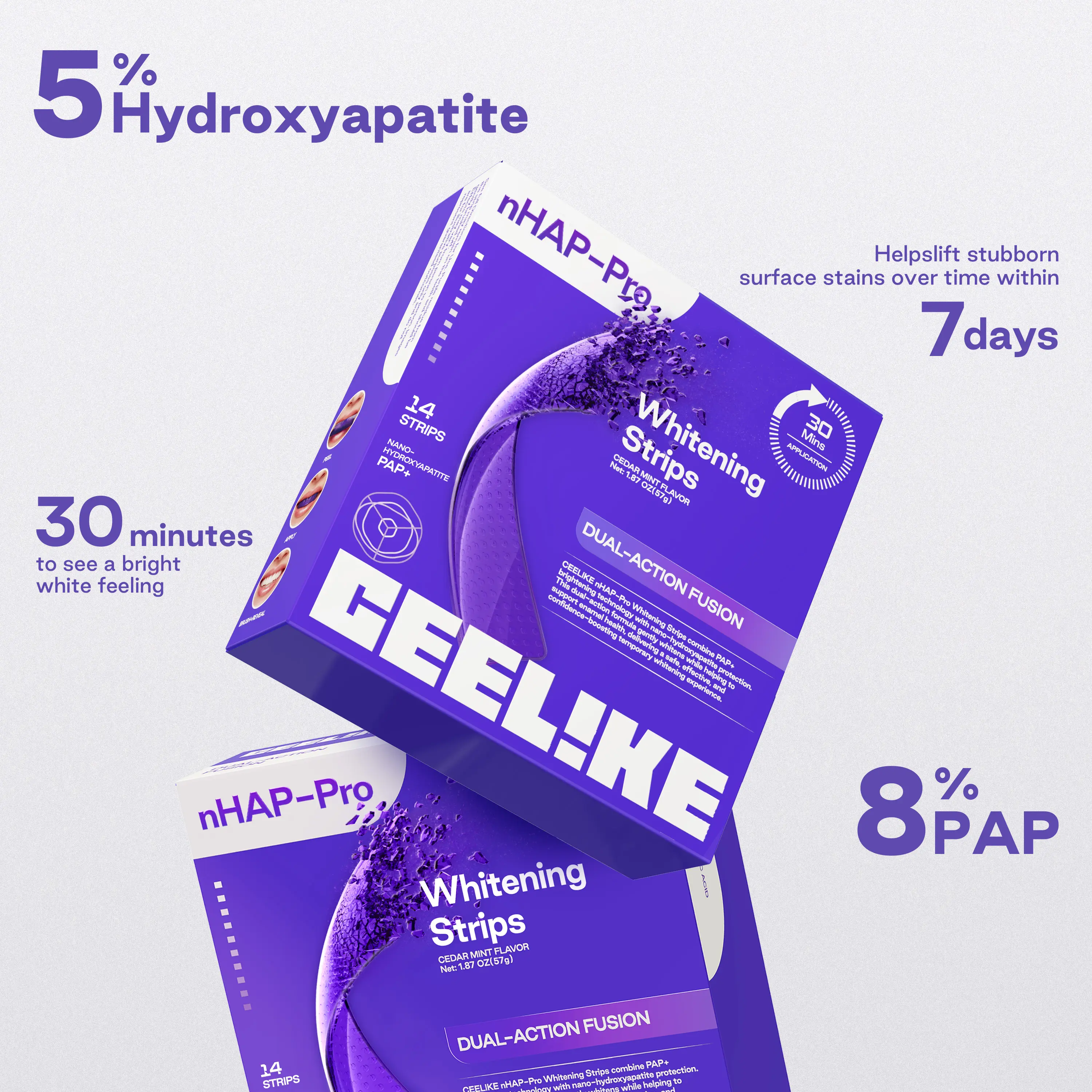  Purple Teeth Whitening Strips  With Free Cheek Retractor - 7/21 Whitening Sessions -Nano-Hydroxyapatite Safe for Enamel - Non Sensitive Teeth Whitening - Peroxide-Free