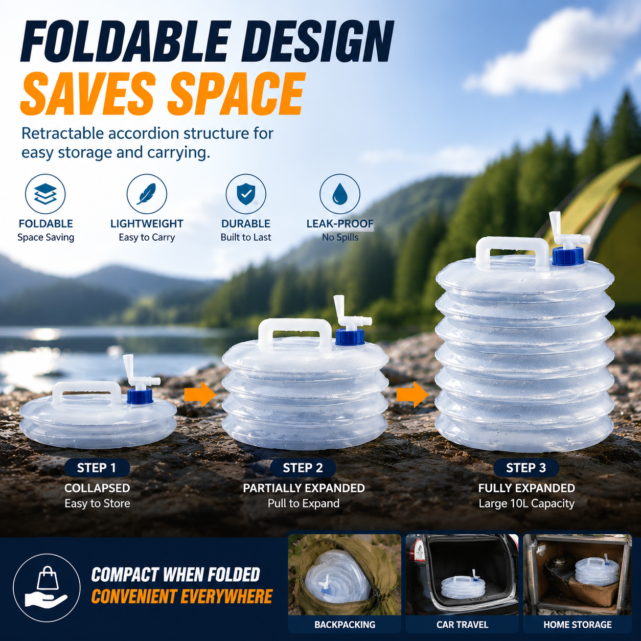 Last Day Sale | Foldable Camping Water Container 5L/10L/15L Portable Water Bucket