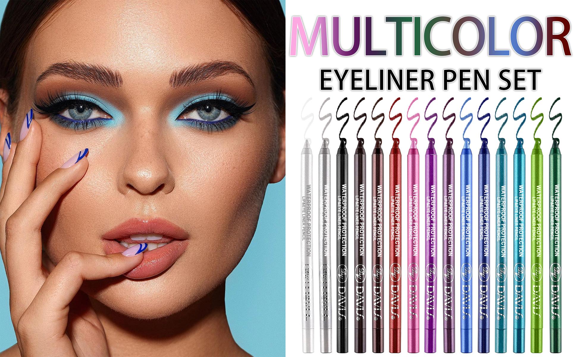 【Summer Sale Deals】Matte & Metallic Glitter Eyeliner Set - Multi-Function Eye Shadow & Lip Liner Pencils, Smooth Creamy Blendable Eye Makeup Kit for Novices & Professionals