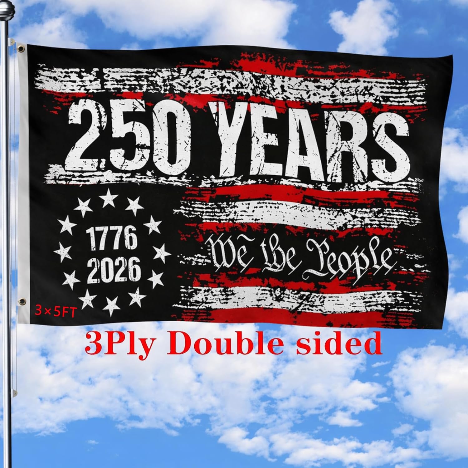 250th Anniversary American Flag - Double Sided 3-Ply Flag for outside,4th of July Decorations Independence Day,USA Flag 250 Year Anniversary for Outdoor Decoration