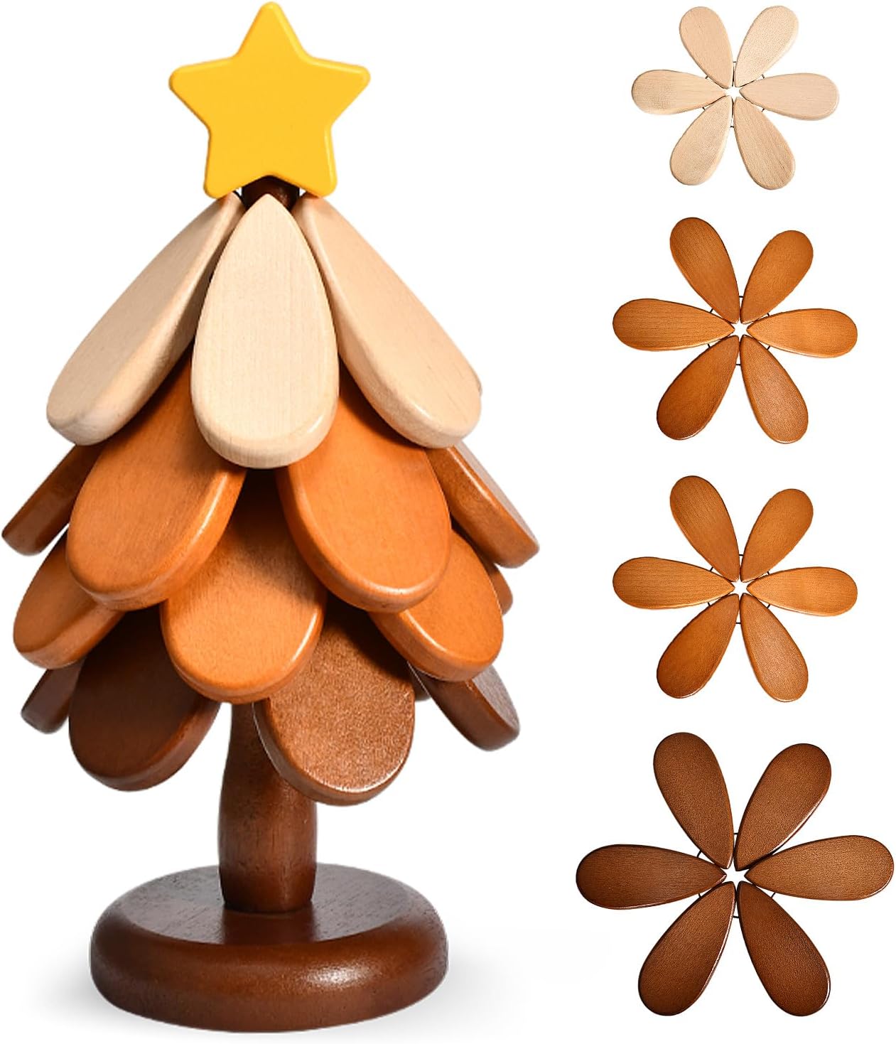 Wooden Christmas Tree Shaped Coasters for Home Dcor, Enterway Decor, Dinner Table or Coffee Table Dcor. Wooden Trivets for hot Dishes Wooden Tree Trivets Set for Hot Pans, Bowls or Plates. (Star)