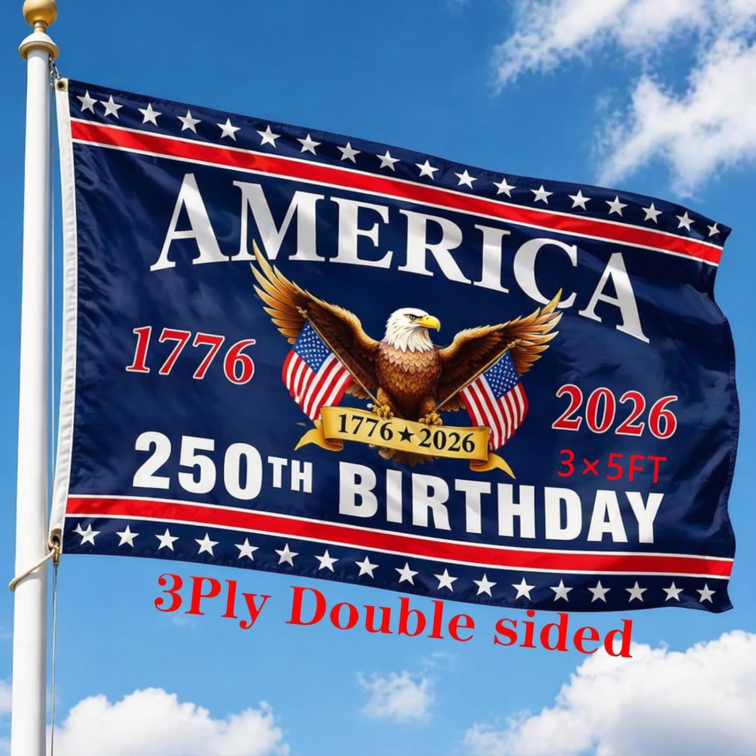 250th Anniversary American Flag - Double Sided 3-Ply Flag for outside,4th of July Decorations Independence Day,USA Flag 250 Year Anniversary for Outdoor Decoration