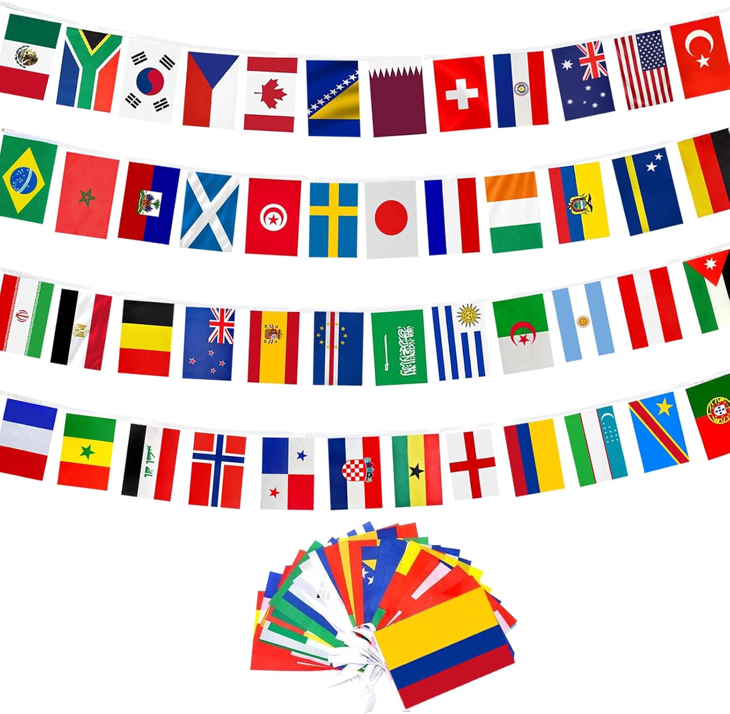 Double Sided Nylon International Flags String, Soccer Decorations for Bar, Home, Sports Events