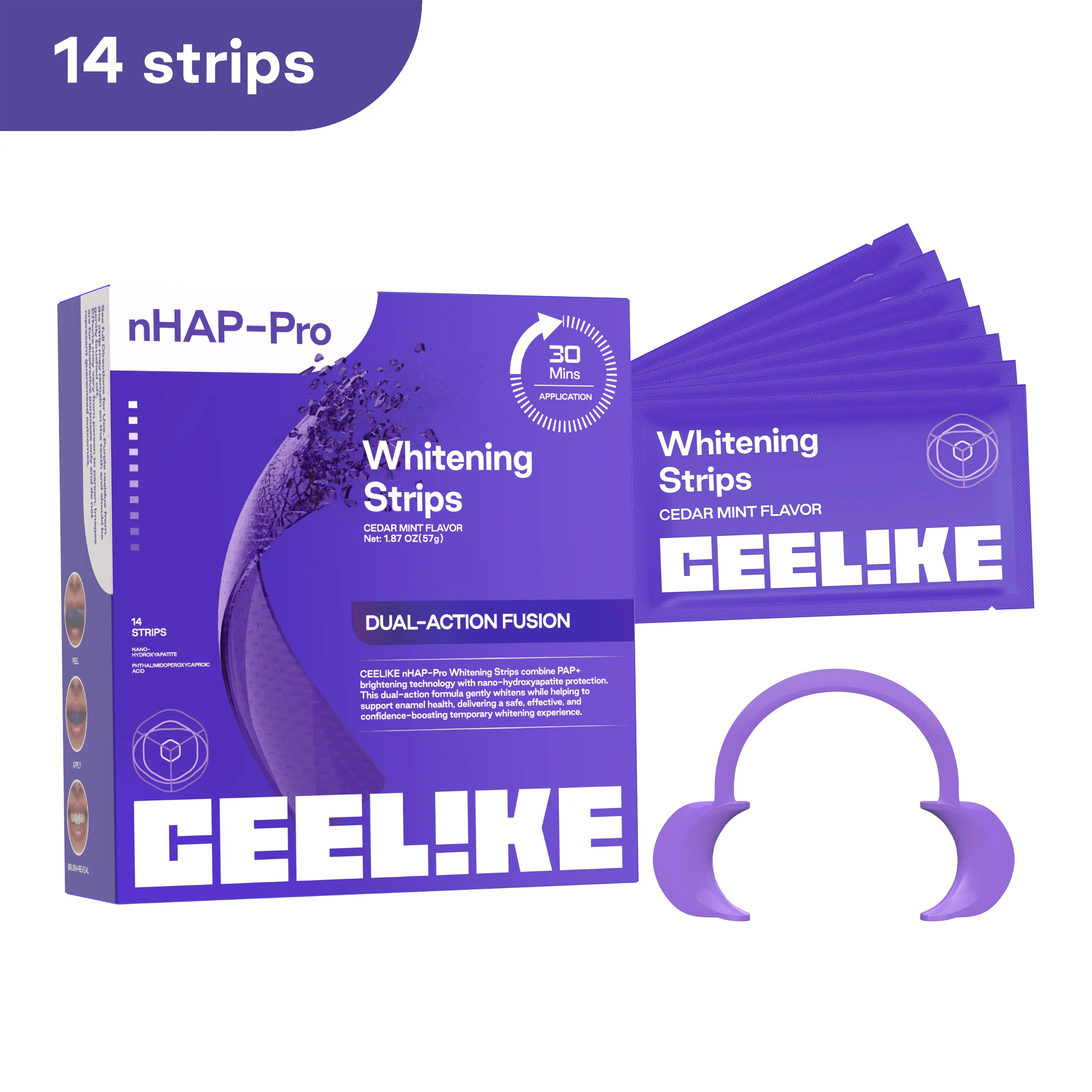  Purple Teeth Whitening Strips  With Free Cheek Retractor - 7/21 Whitening Sessions -Nano-Hydroxyapatite Safe for Enamel - Non Sensitive Teeth Whitening - Peroxide-Free