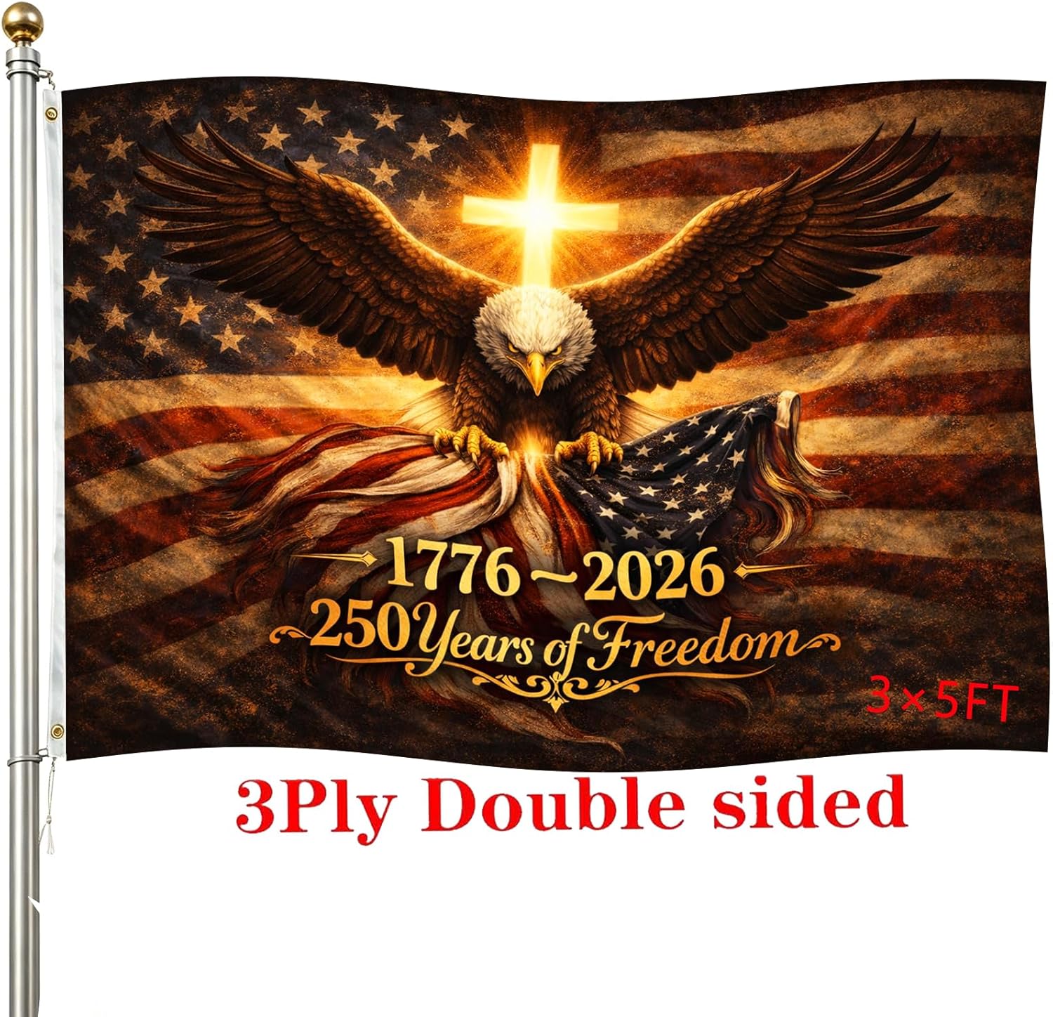 250th Anniversary American Flag - Double Sided 3-Ply Flag for outside,4th of July Decorations Independence Day,USA Flag 250 Year Anniversary for Outdoor Decoration