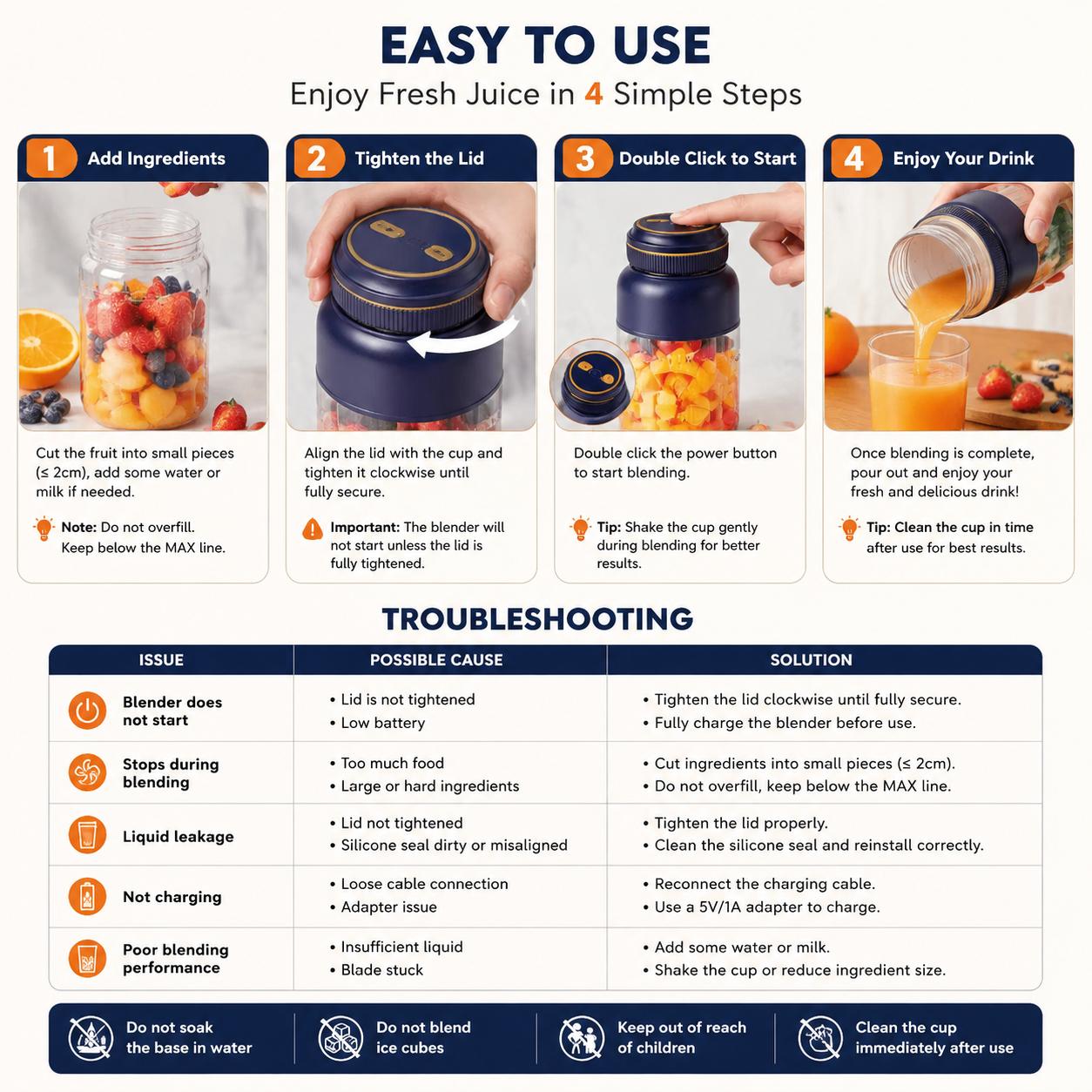 [Ensure the juicer is tightened before use.]Portable Household Appliances Juicer,USB Rechargeable Juice Blender Cup,Multifunctional juicermachine ,Summer Essentials Smoothieblender