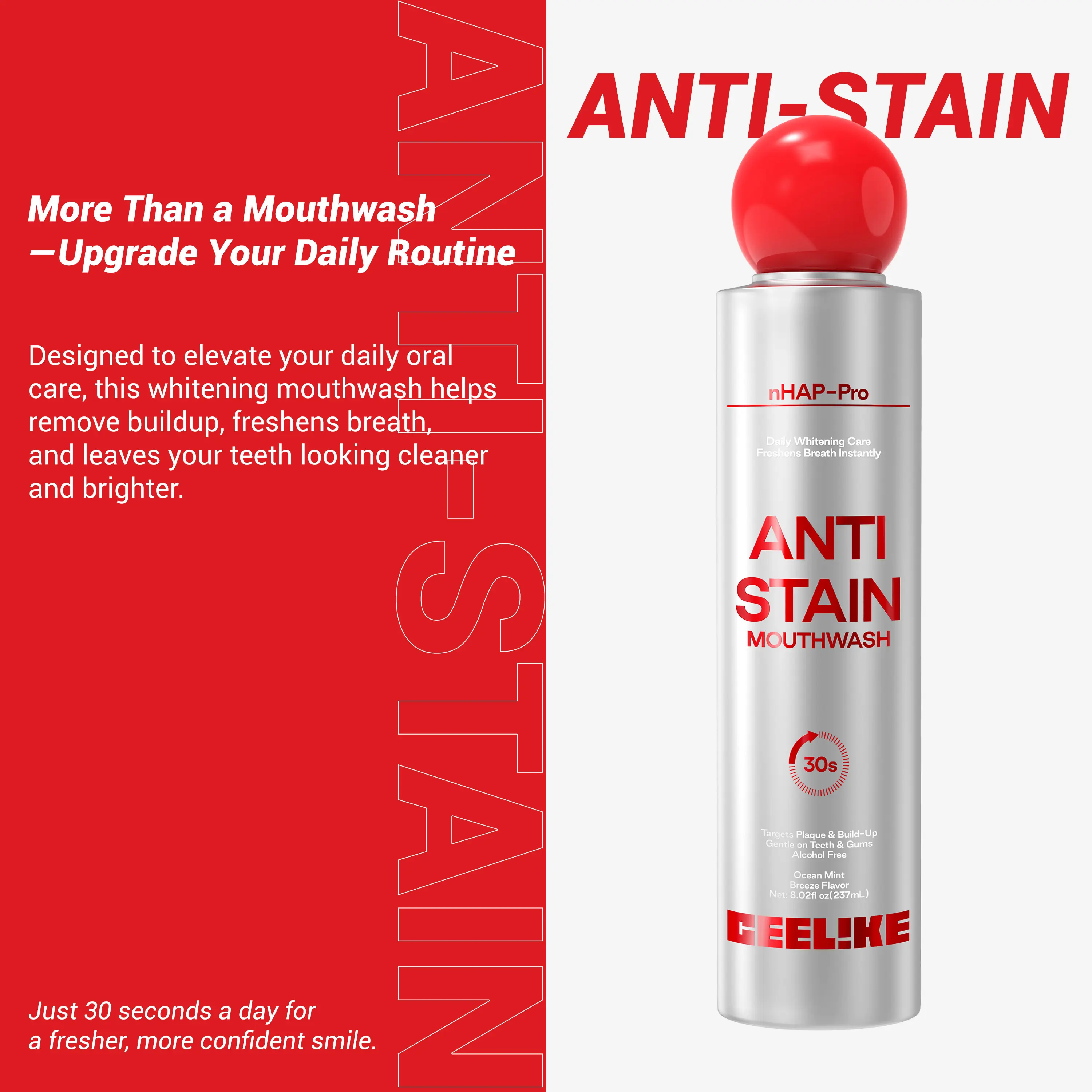 Stain Whitening Mouthwash, Brightens Teeth, Freshens Breath with Essential Oils, 237ml