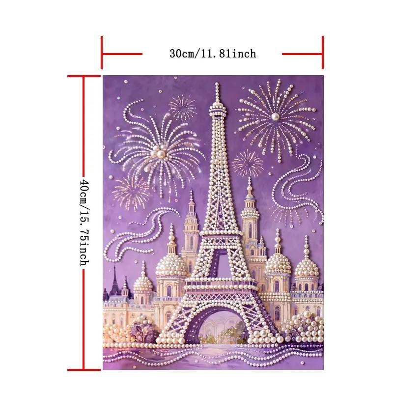 Fireworks Romantic Castle Eiffel Tower 5D Sparkling Beads Painting Set, DIY Acrylic Round Hole Fashion Embroidery Handicraft Art Set, Stress-Relief Handcraft for Parent-Child Activities, Framed Home Decoration Festival Gift (Requires Handmade)