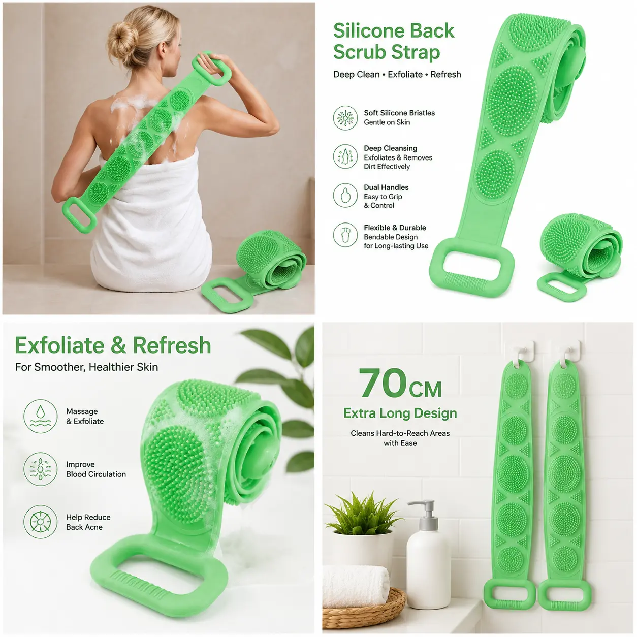 Silicone Bath Brush Double-Sided Exfoliating Back Scrubber