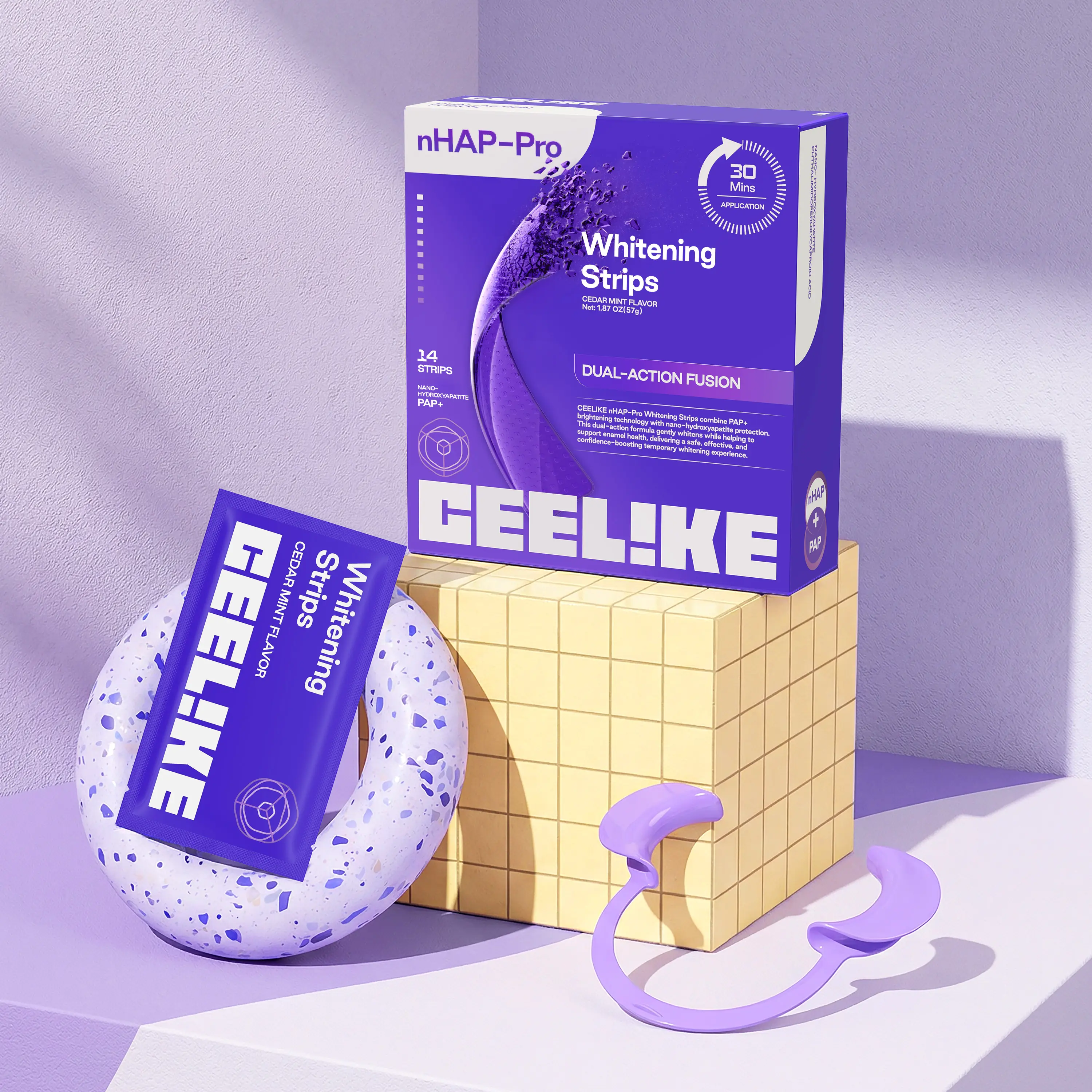  Purple Teeth Whitening Strips  With Free Cheek Retractor - 7/21 Whitening Sessions -Nano-Hydroxyapatite Safe for Enamel - Non Sensitive Teeth Whitening - Peroxide-Free