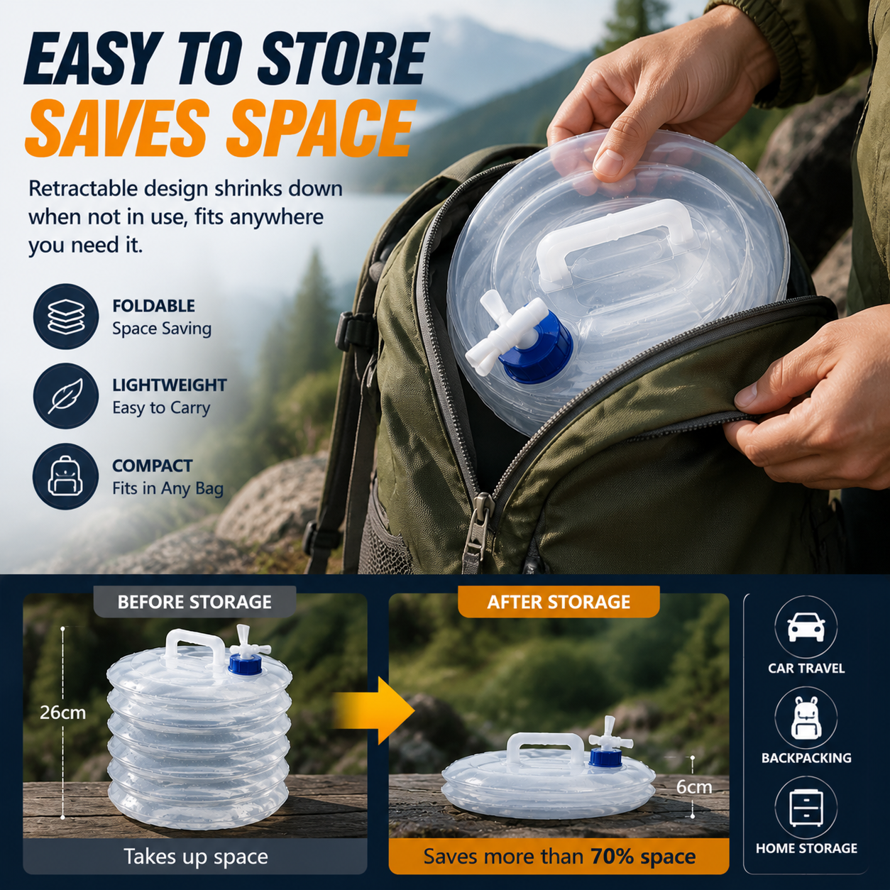 Last Day Sale | Foldable Camping Water Container 5L/10L/15L Portable Water Bucket