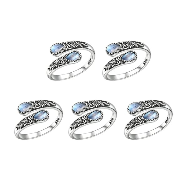 Women's Sterling Silver Moonstone Flower Ring, Adjustable Vintage Spoon Ring Jewelry, Gifts for Mom, Wife, Sister, Her