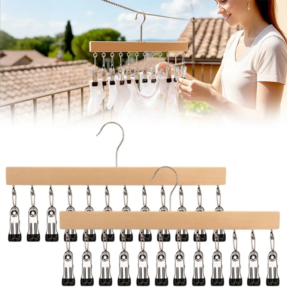 2 Pack Wooden Hat Organizer with Clips - Fits All Caps