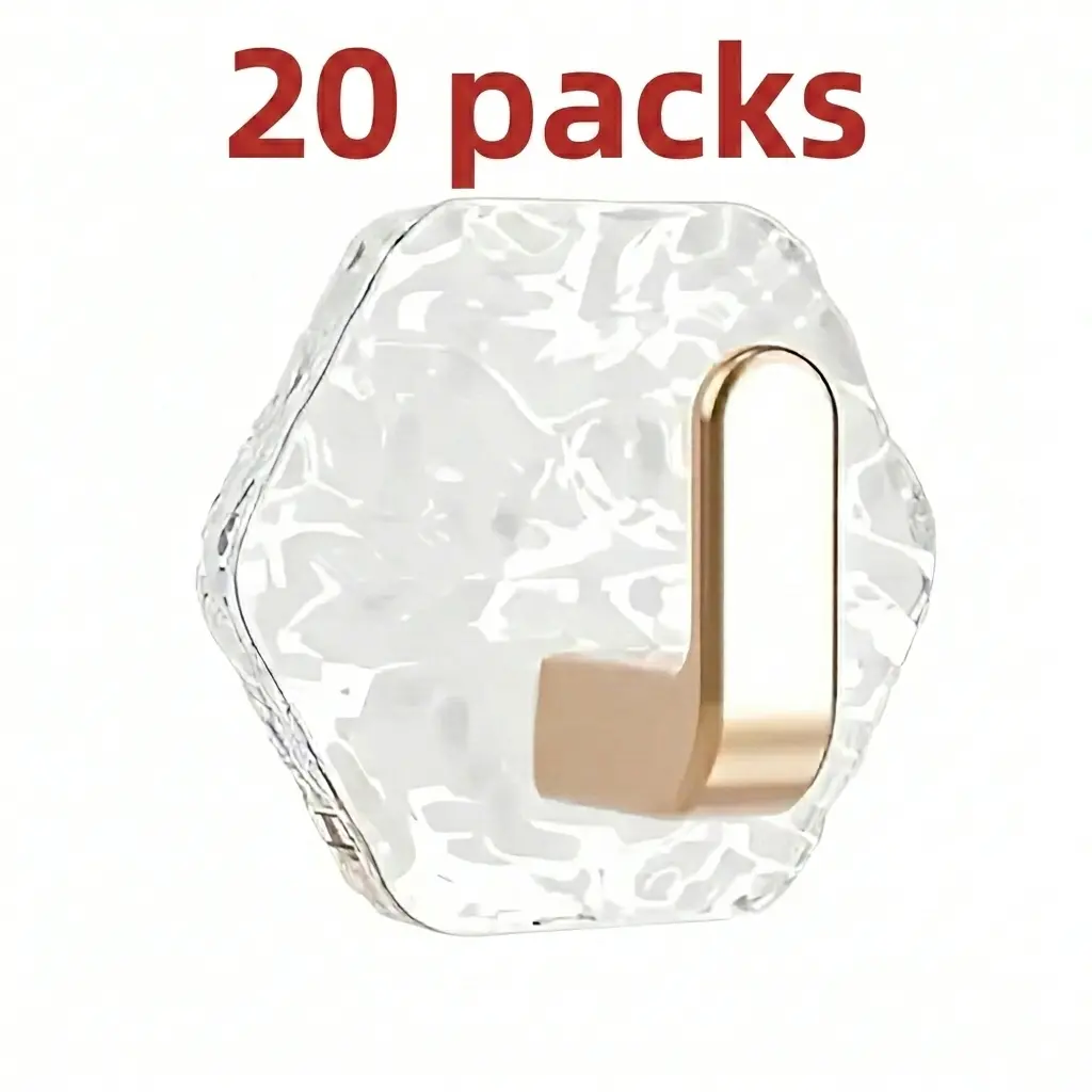 Self-Adhesive Hooks 10/20 Pack Hexagonal Ripple Design Heavy Duty Sticky Hooks Waterproof Rustproof for Bathroom Kitchen Keys Towels Coats Household Storage Organiser Easy Installation
