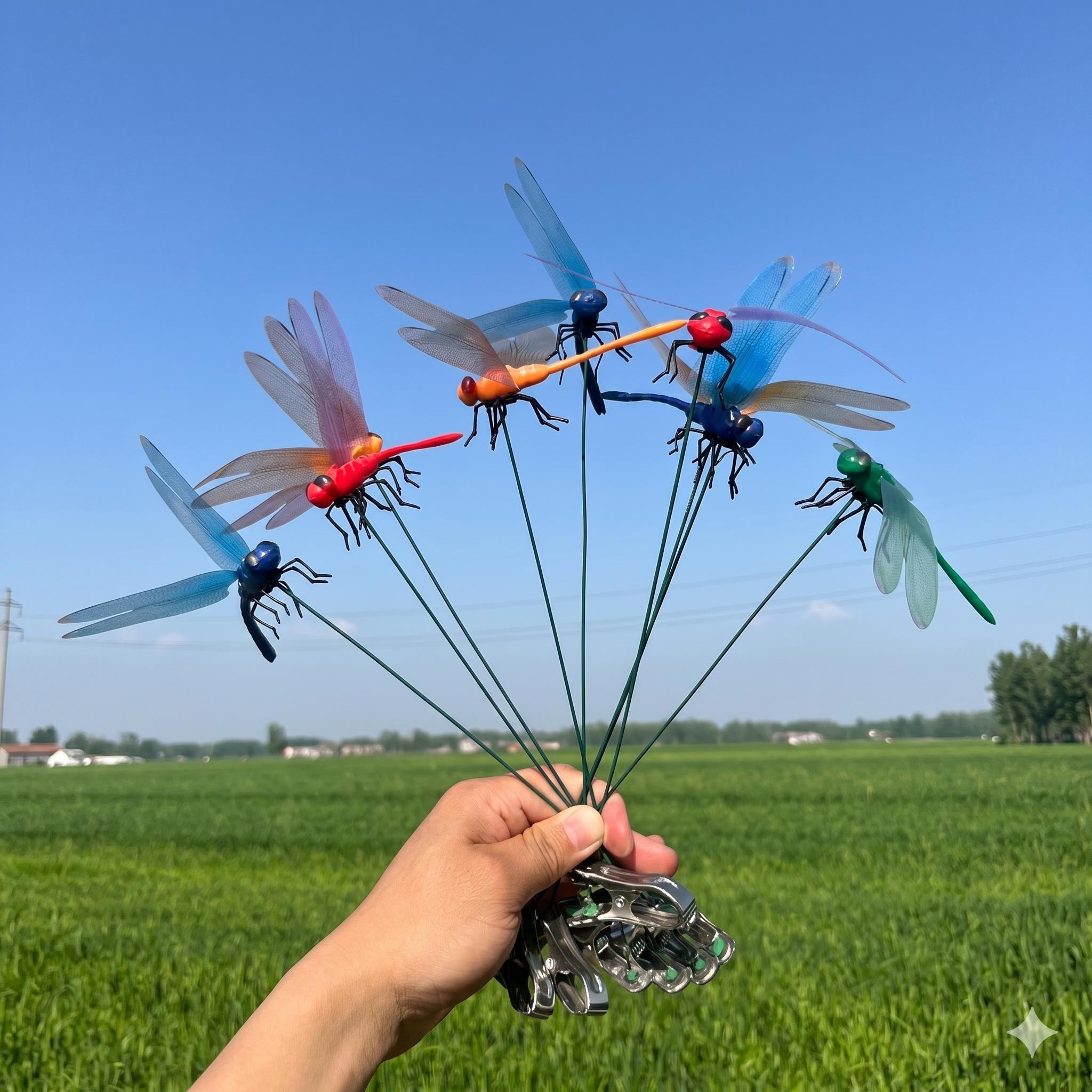 16-Pack 3D Metal Dragonfly Clips, Outdoor Fake Dragonfly Deterrent for Birds & Flies, Garden Decor, Creative Indoor-Outdoor Garden Accessories