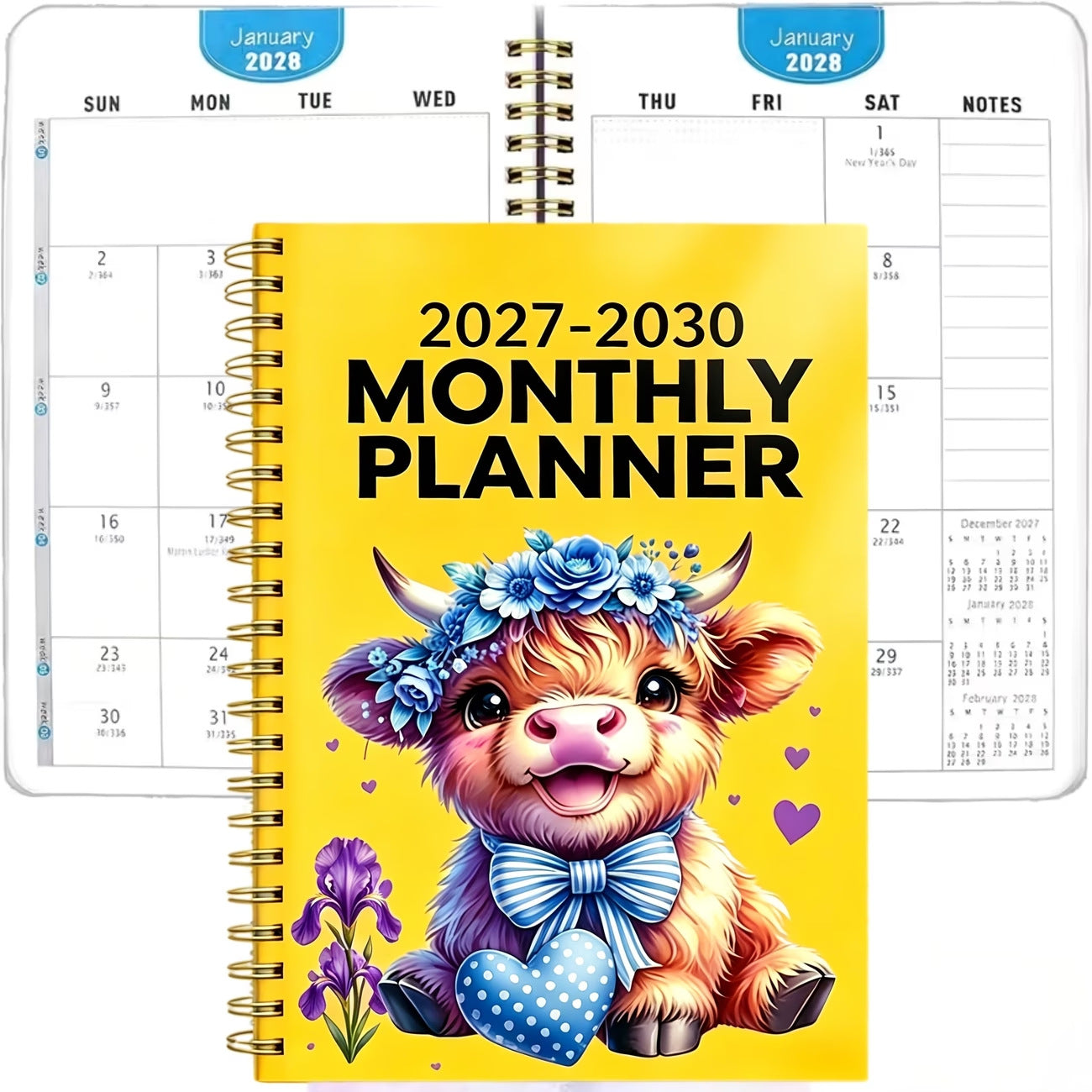 2026-2030 Monthly Planner Cute Highland Cow 5-Year Calendar