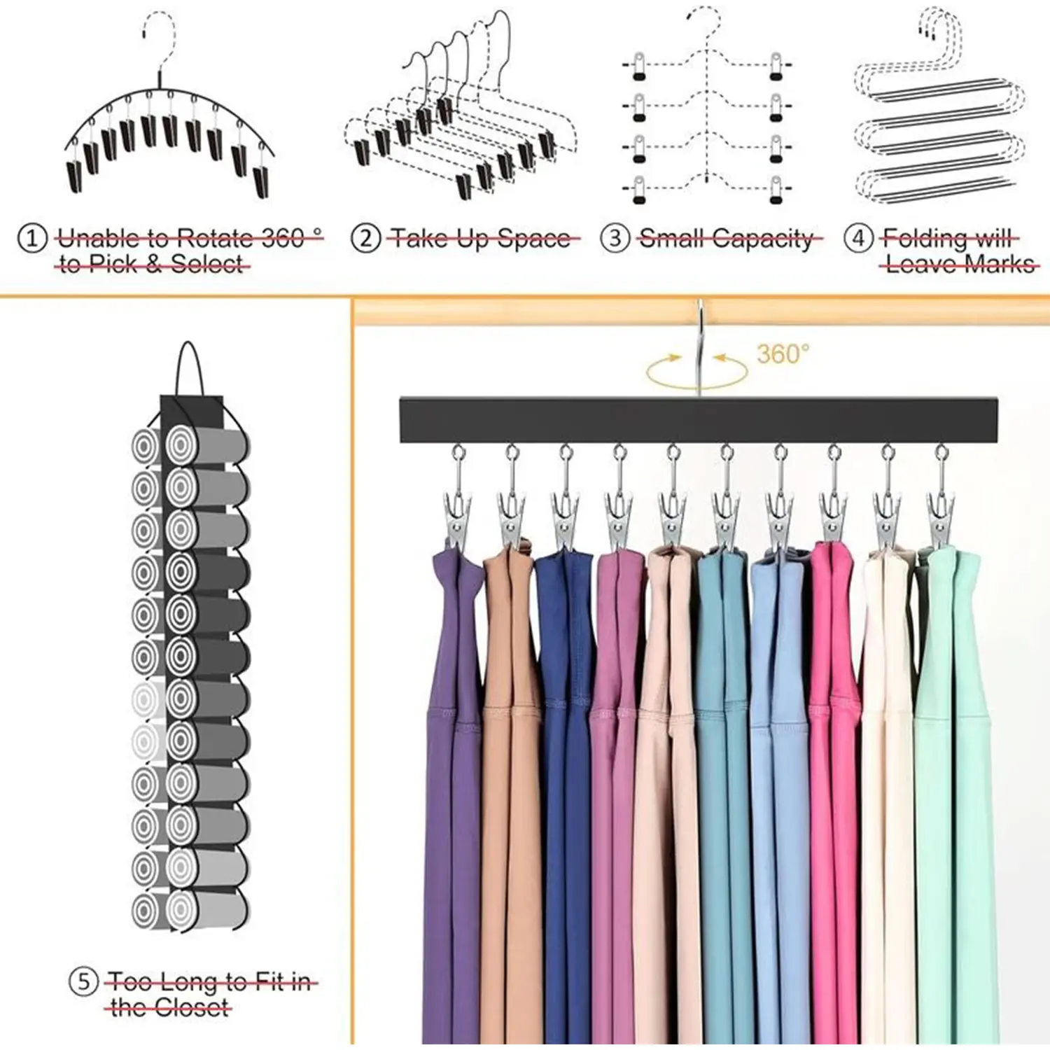 2 Pack Wooden Hat Organizer with Clips - Fits All Caps