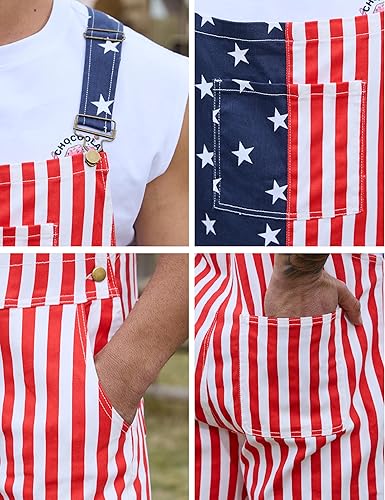 Bindefon 4th of July 4 Piece Set Combo - 250th Birthday American Flag Overalls Men,Cape,USA Sunglasses,Patriotic Socks, Menswear, Father's Day Gifts