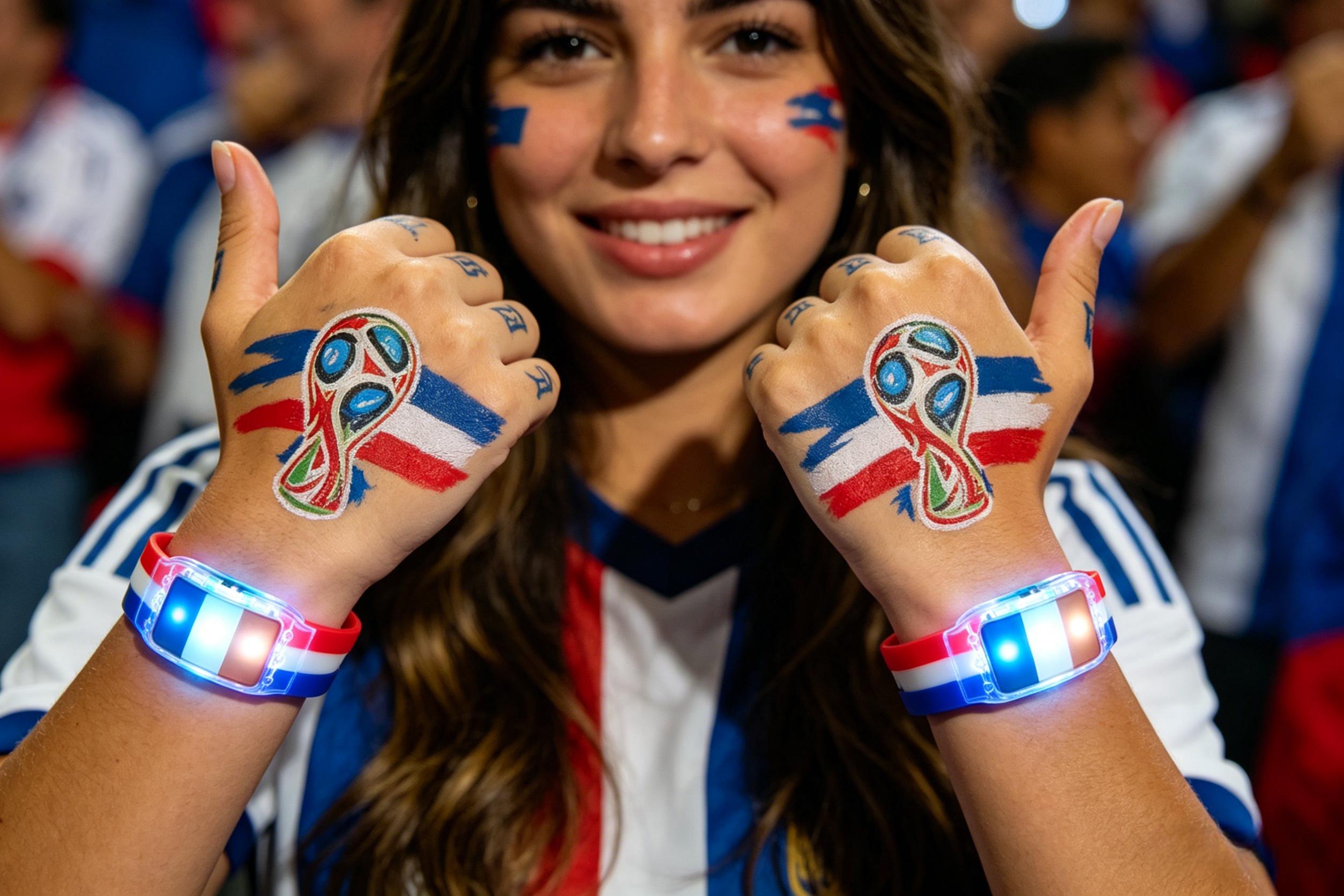 LED illuminated wristbands, silicone illuminated bracelets for sports enthusiasts, fan cheering accessories, national flag illuminated wristbands suitable for nighttime activities, concerts, and parties, adjustable, waterproof, 2PC